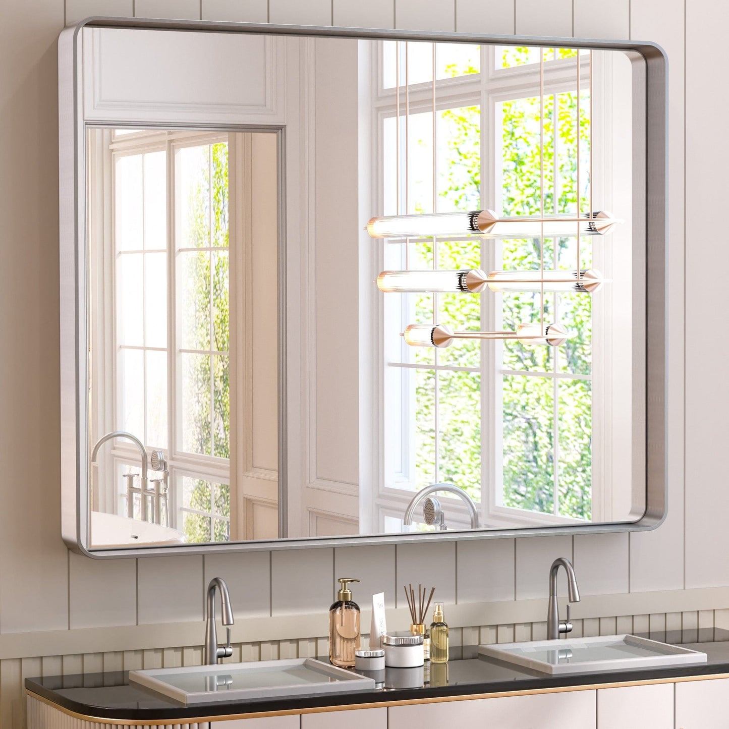 TETOTE Moderner Badezimmer-Kosmetikspiegel mit Metallrahmen zur Wandmontage