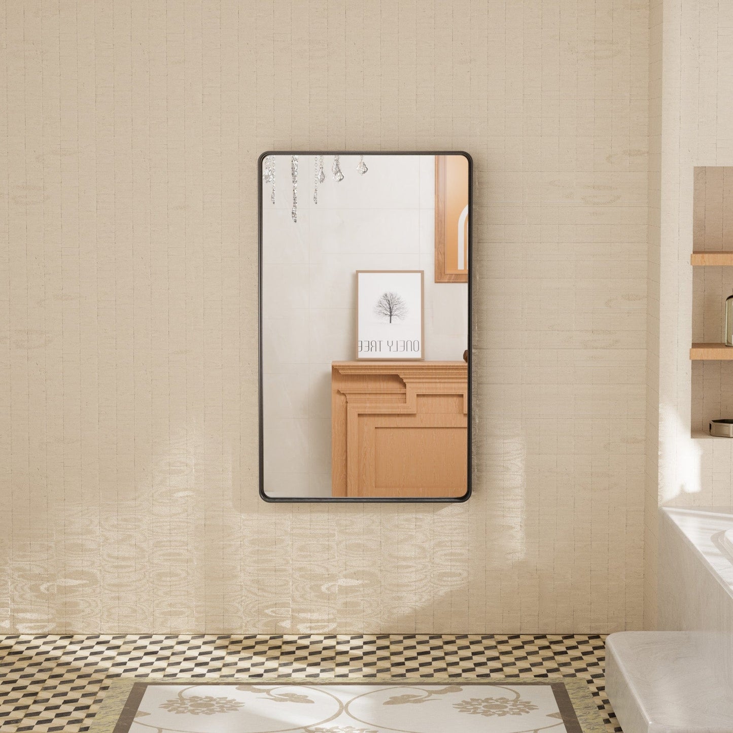 TETOTE Moderner Badezimmer-Kosmetikspiegel mit Metallrahmen zur Wandmontage