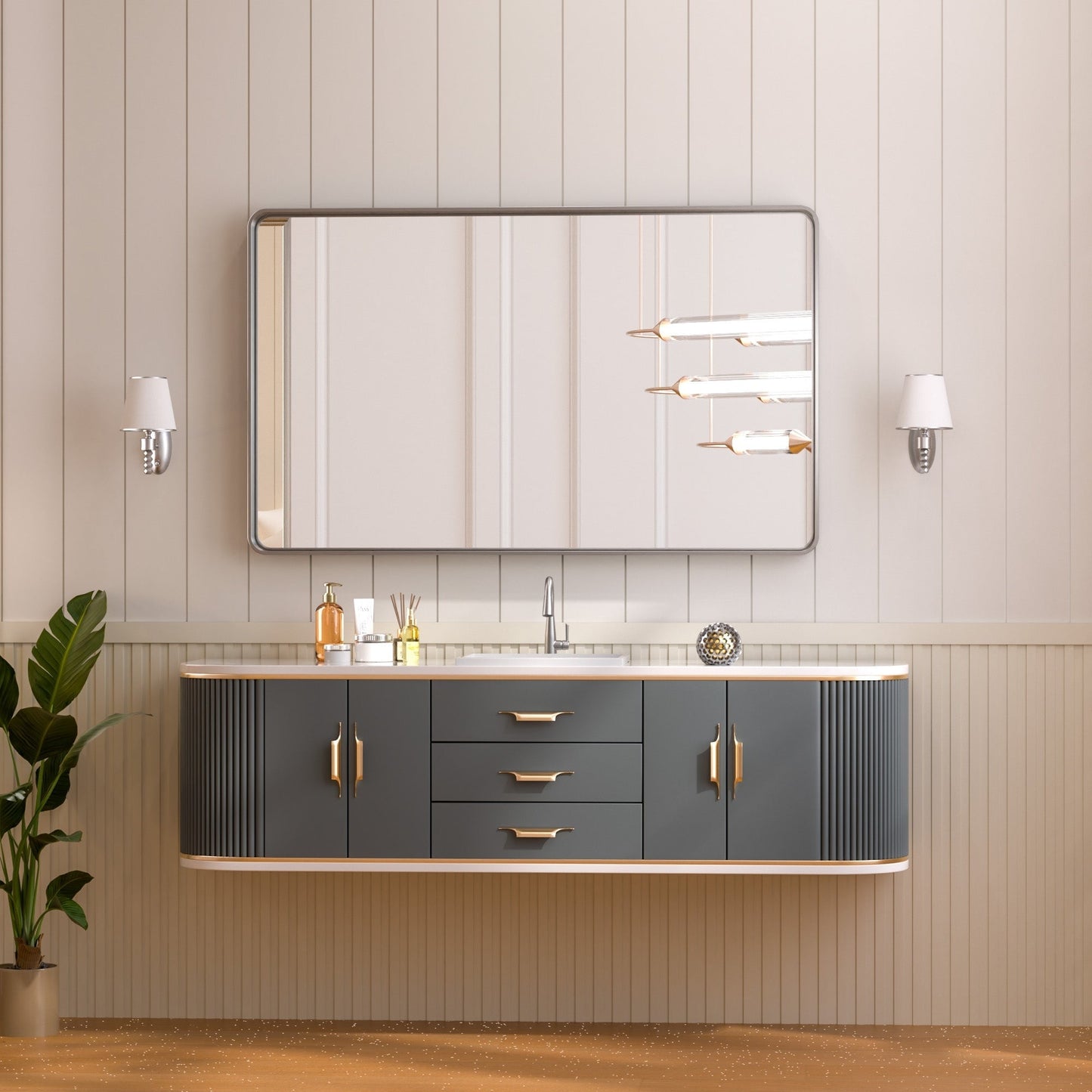 TETOTE Moderner Badezimmer-Kosmetikspiegel mit Metallrahmen zur Wandmontage