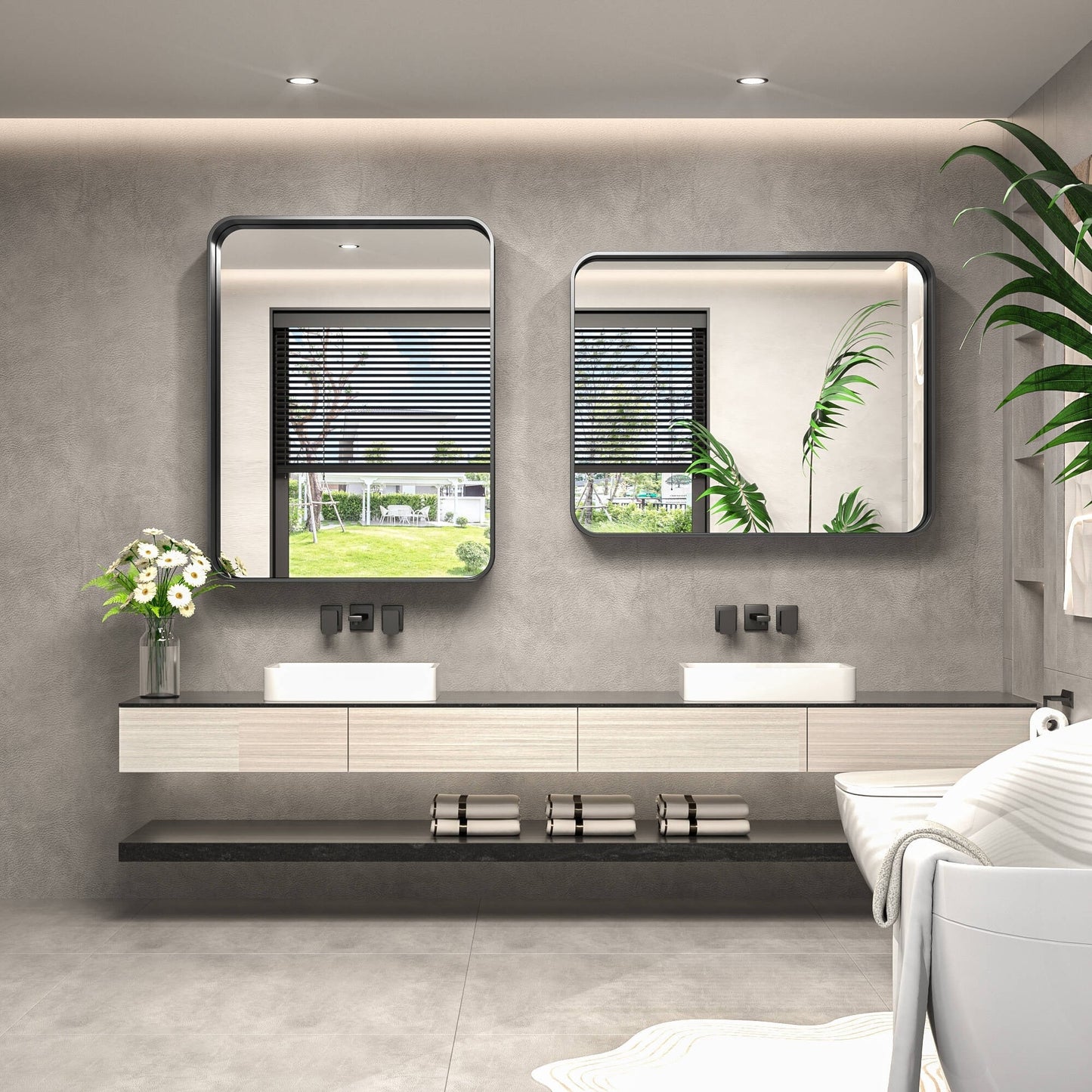 TETOTE Moderner Badezimmer-Kosmetikspiegel mit Metallrahmen zur Wandmontage