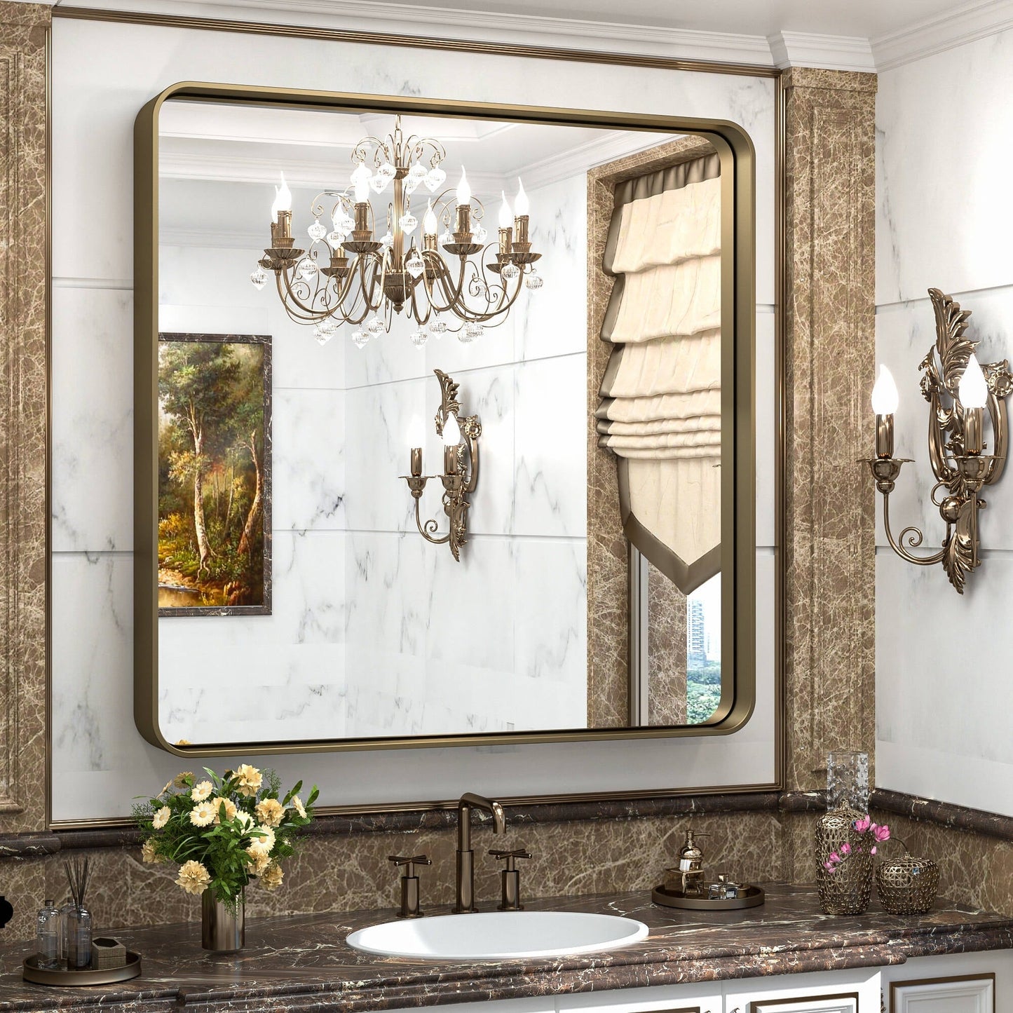TETOTE Moderner Badezimmer-Kosmetikspiegel mit Metallrahmen zur Wandmontage