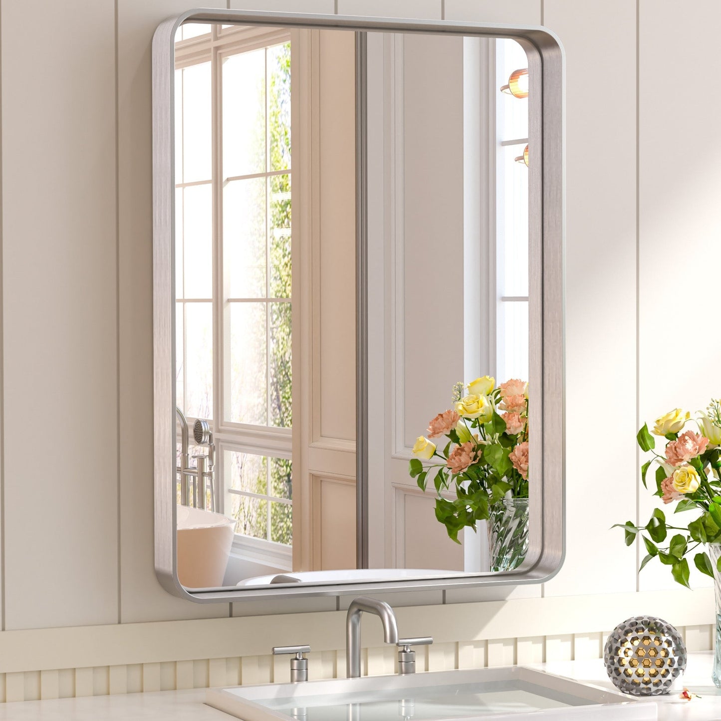 TETOTE Moderner Badezimmer-Kosmetikspiegel mit Metallrahmen zur Wandmontage