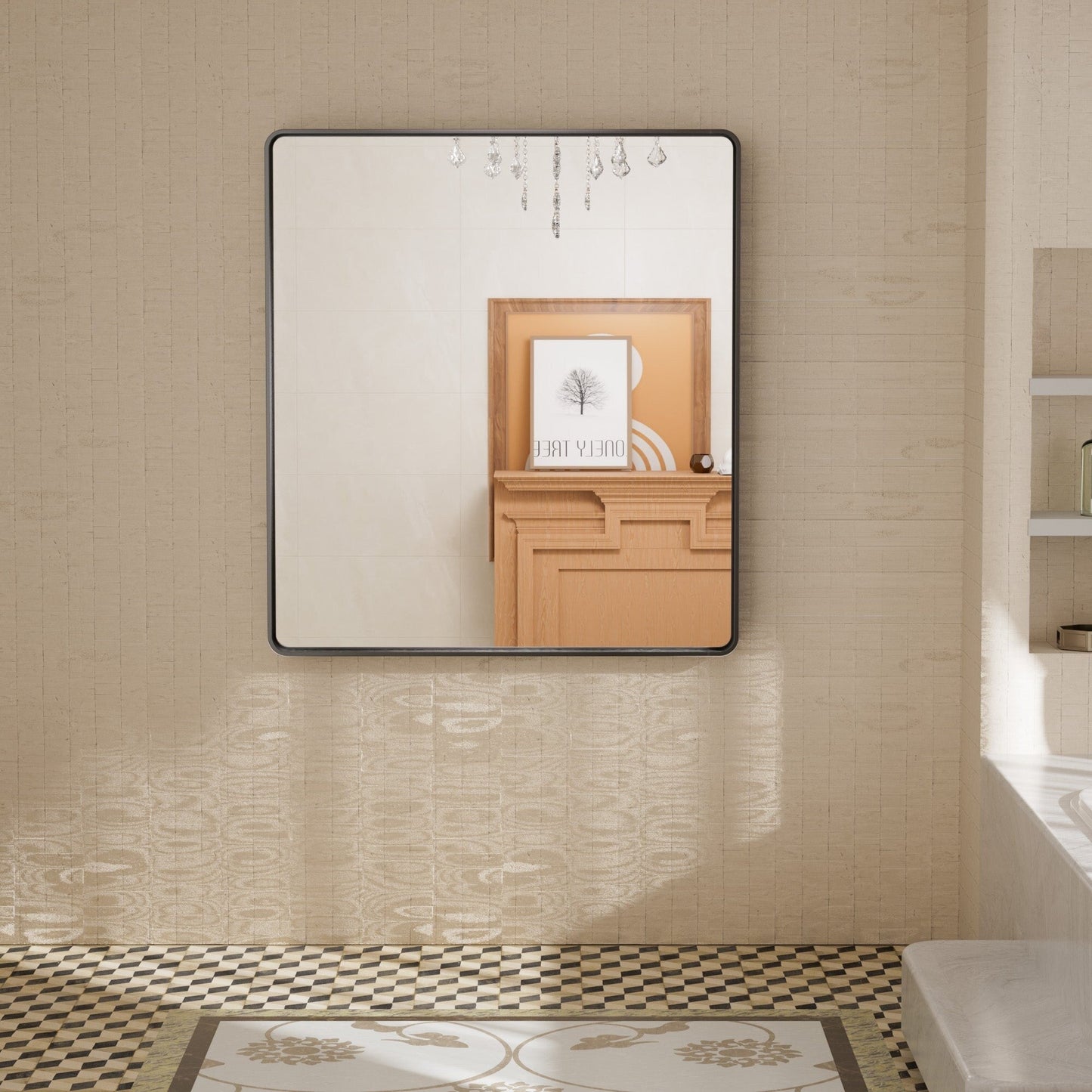 TETOTE Moderner Badezimmer-Kosmetikspiegel mit Metallrahmen zur Wandmontage