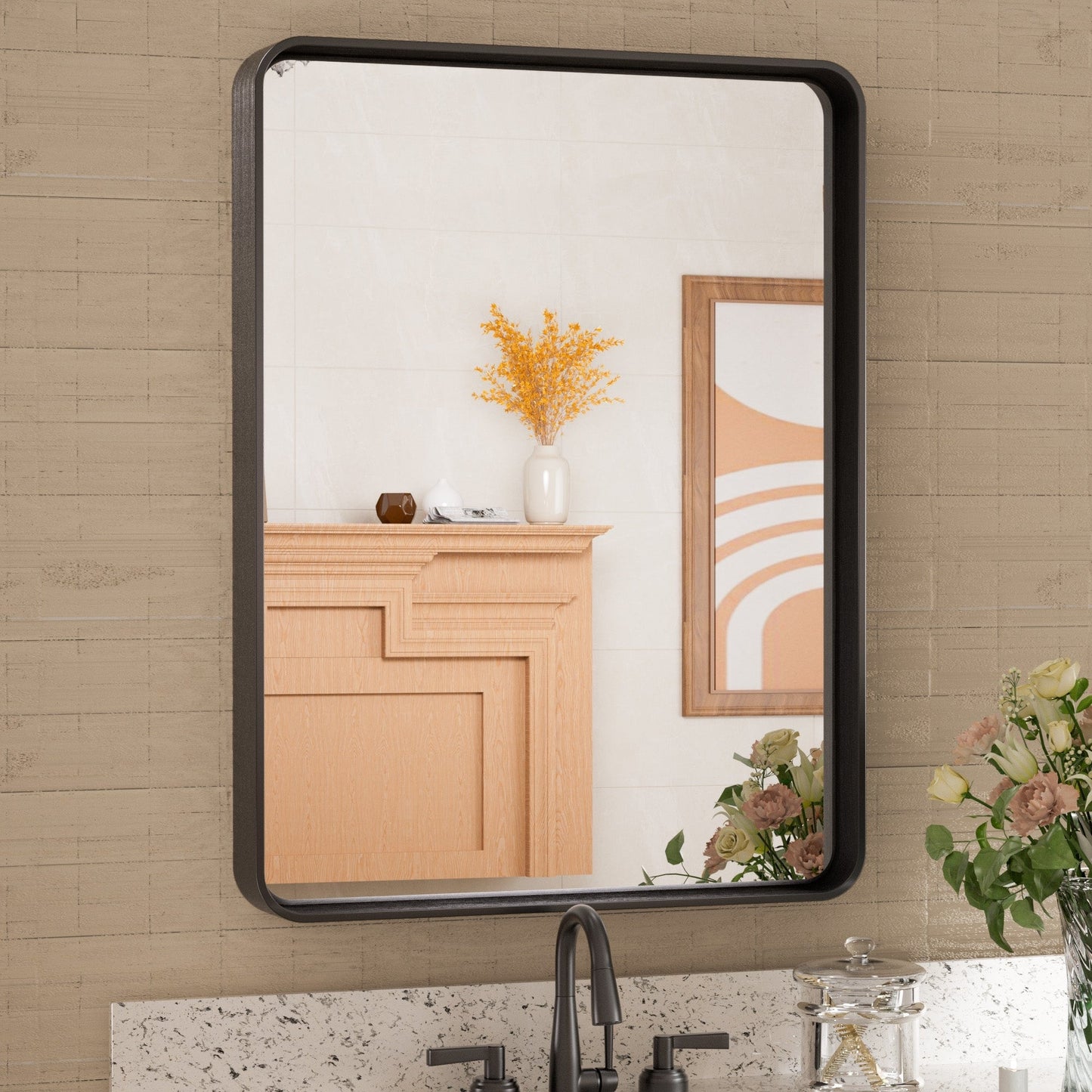 TETOTE Moderner Badezimmer-Kosmetikspiegel mit Metallrahmen zur Wandmontage