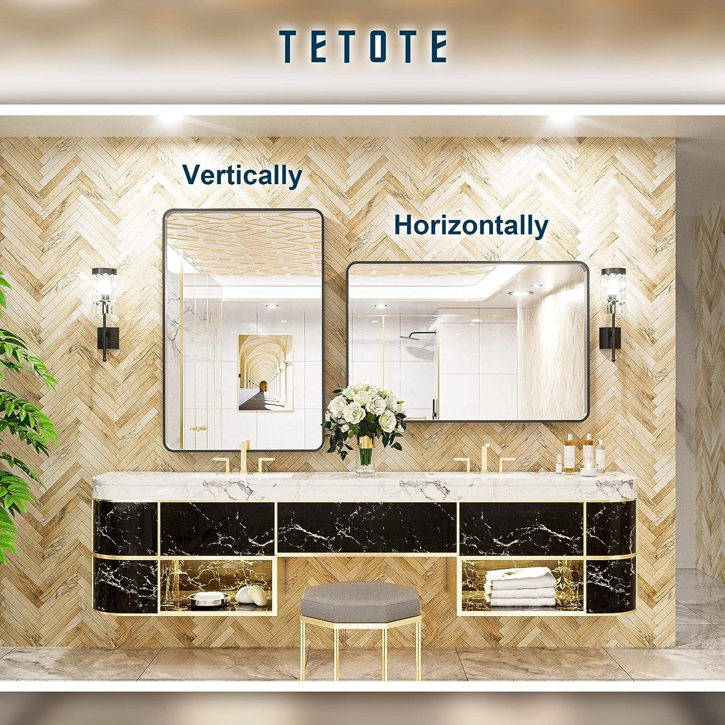 TETOTE Moderner Badezimmer-Kosmetikspiegel mit Metallrahmen zur Wandmontage