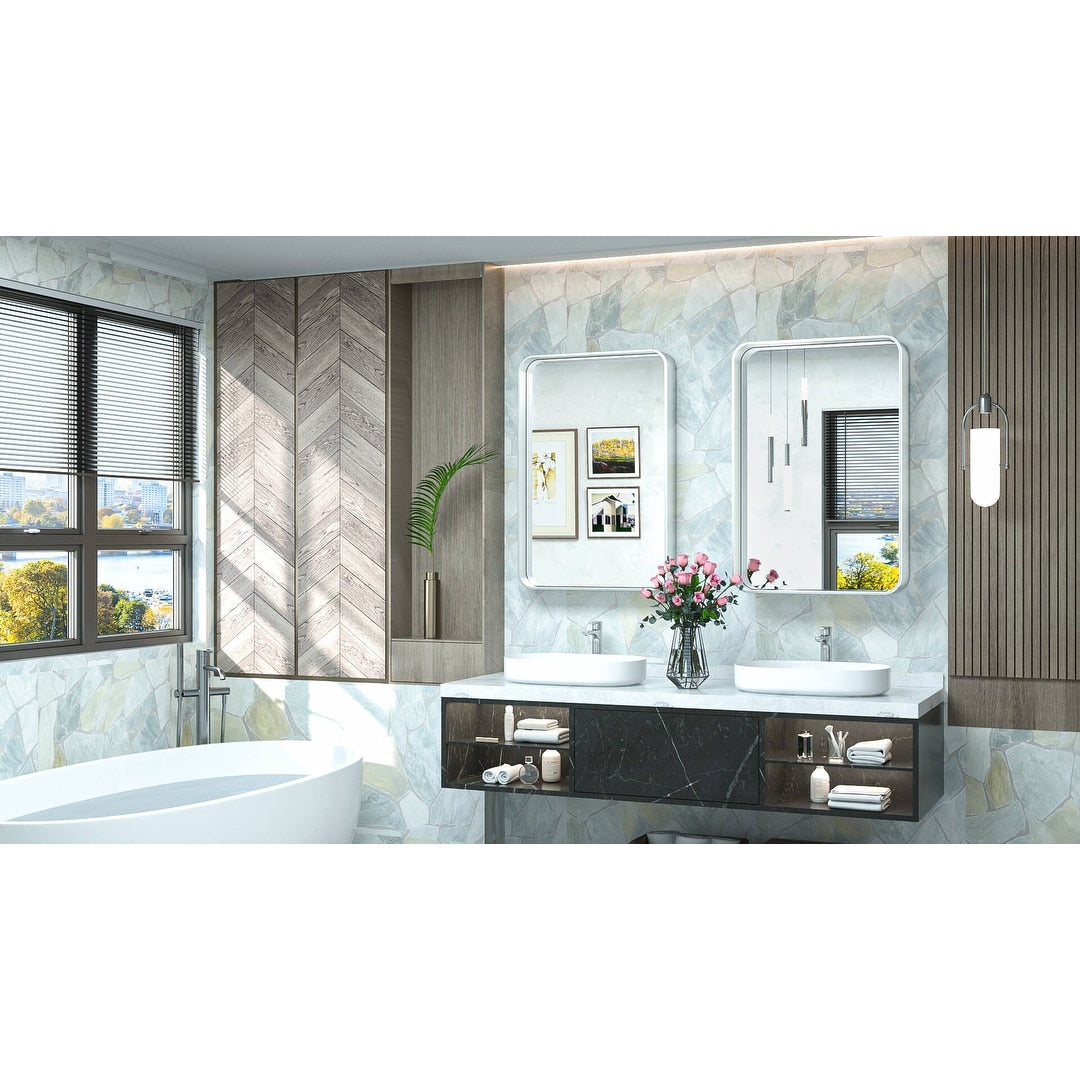 TETOTE Moderner Badezimmer-Kosmetikspiegel mit Metallrahmen zur Wandmontage