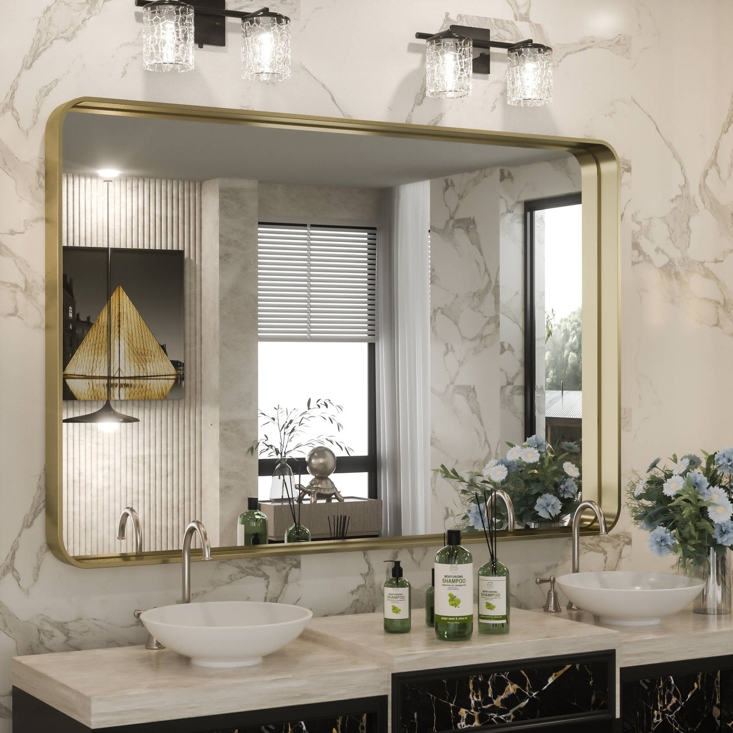 TETOTE Moderner Badezimmer-Kosmetikspiegel mit Metallrahmen zur Wandmontage