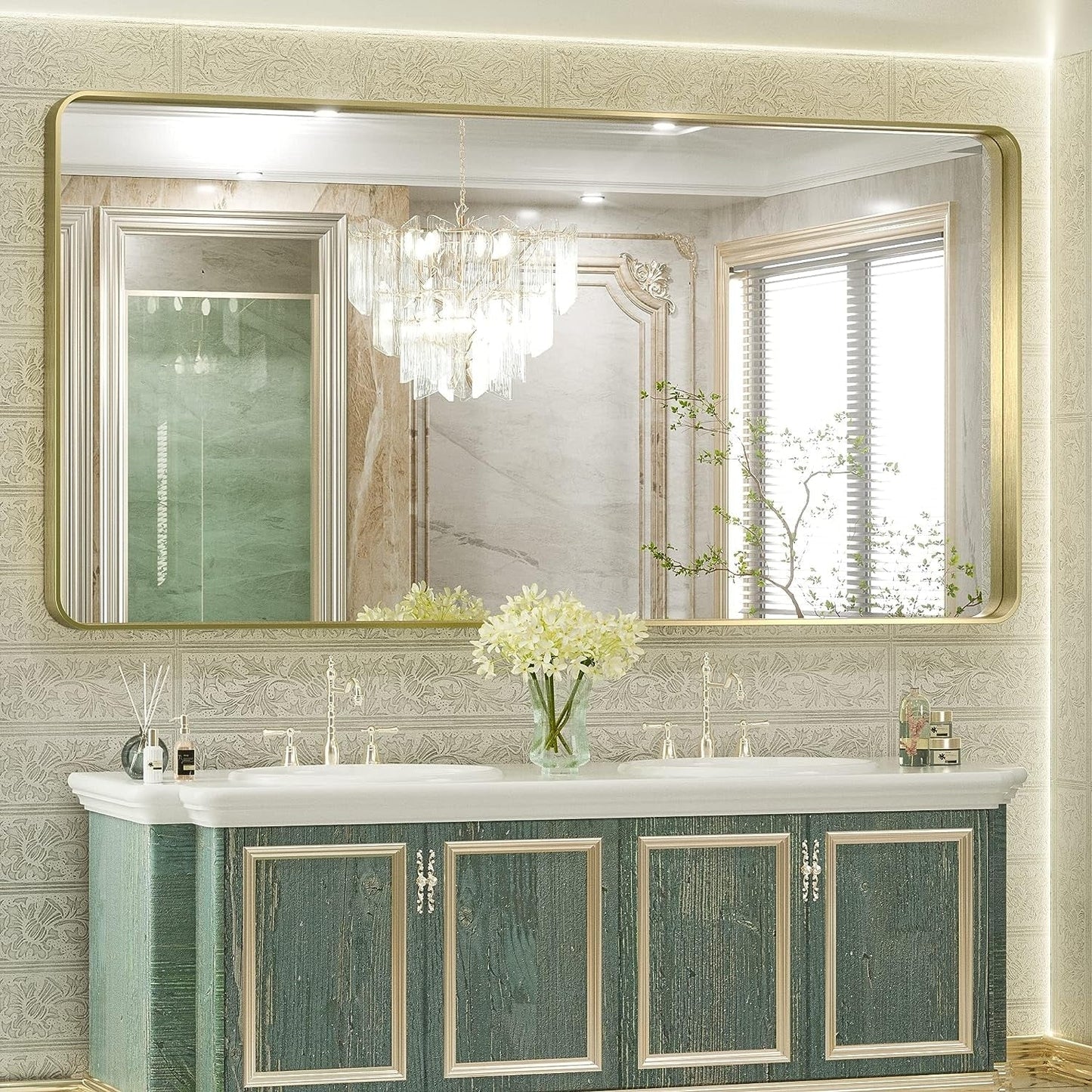 TETOTE Moderner Badezimmer-Kosmetikspiegel mit Metallrahmen zur Wandmontage