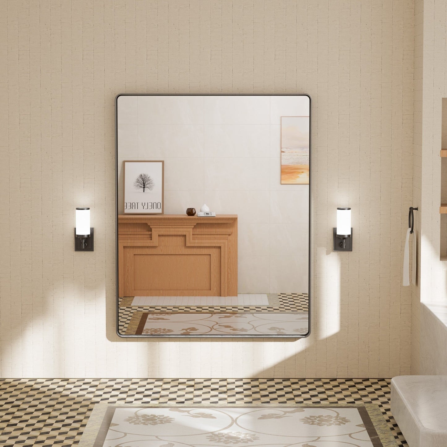 TETOTE Moderner Badezimmer-Kosmetikspiegel mit Metallrahmen zur Wandmontage