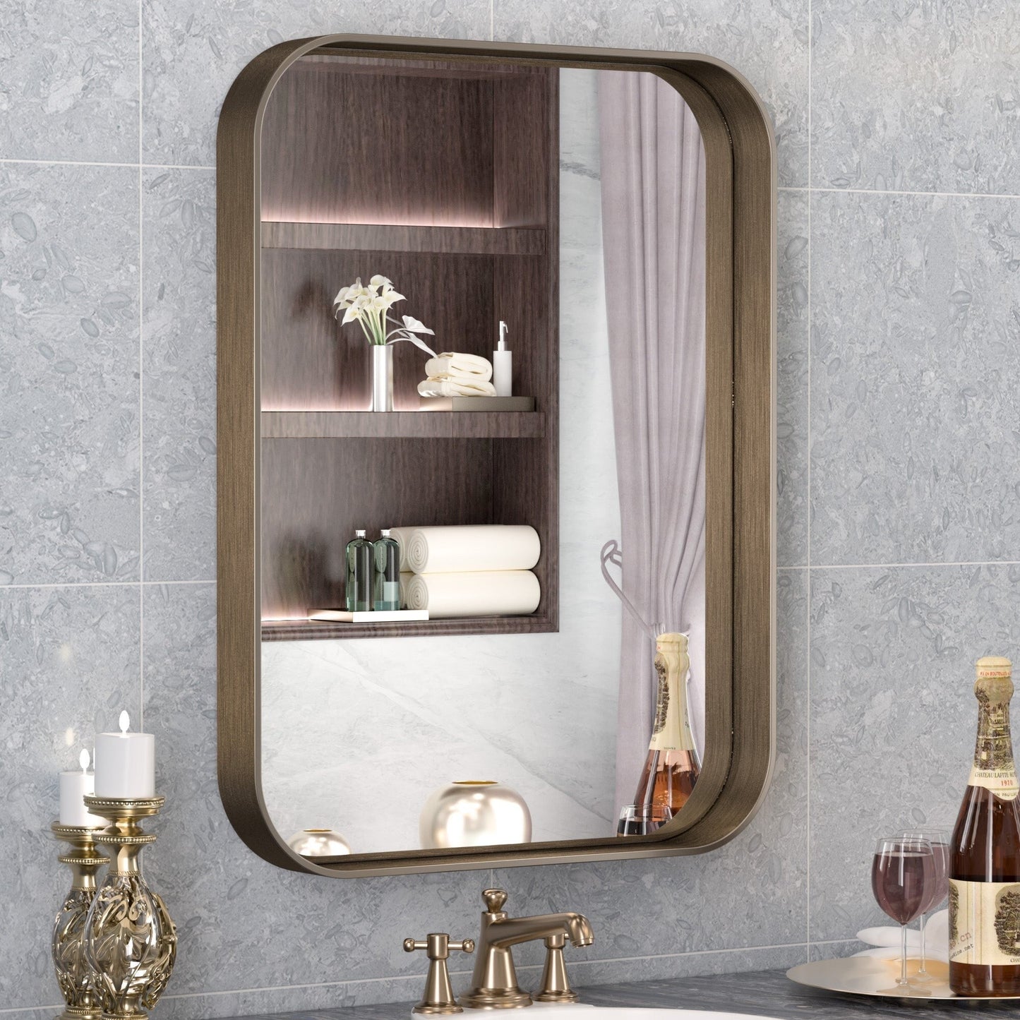 TETOTE Moderner Badezimmer-Kosmetikspiegel mit Metallrahmen zur Wandmontage