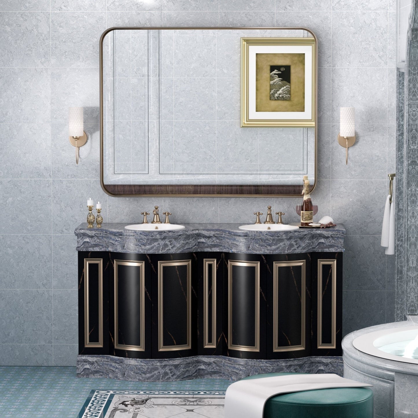 TETOTE Moderner Badezimmer-Kosmetikspiegel mit Metallrahmen zur Wandmontage