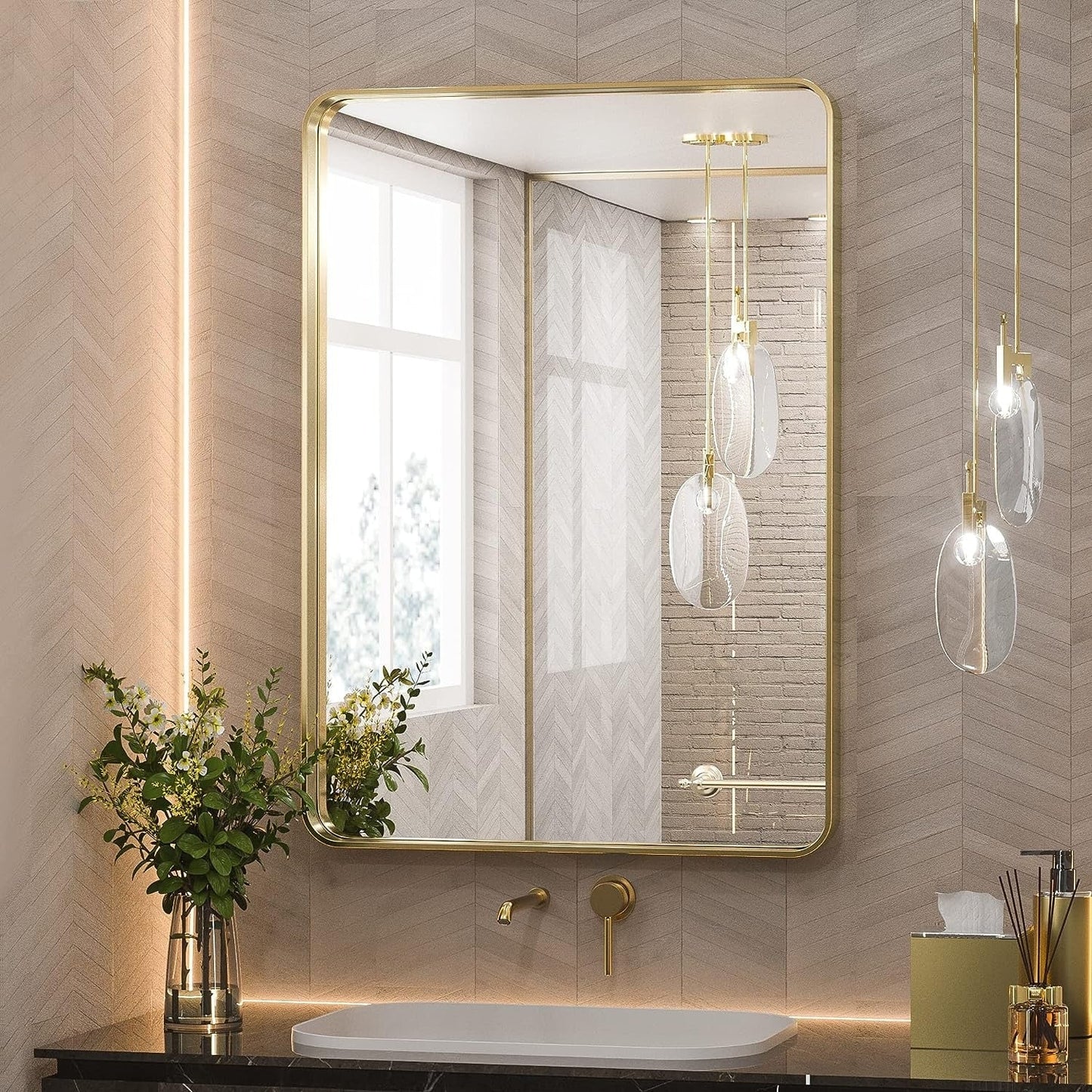 TETOTE Moderner Badezimmer-Kosmetikspiegel mit Metallrahmen zur Wandmontage