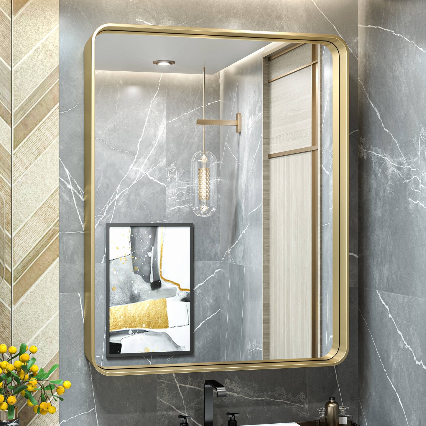 TETOTE Moderner Badezimmer-Kosmetikspiegel mit Metallrahmen zur Wandmontage