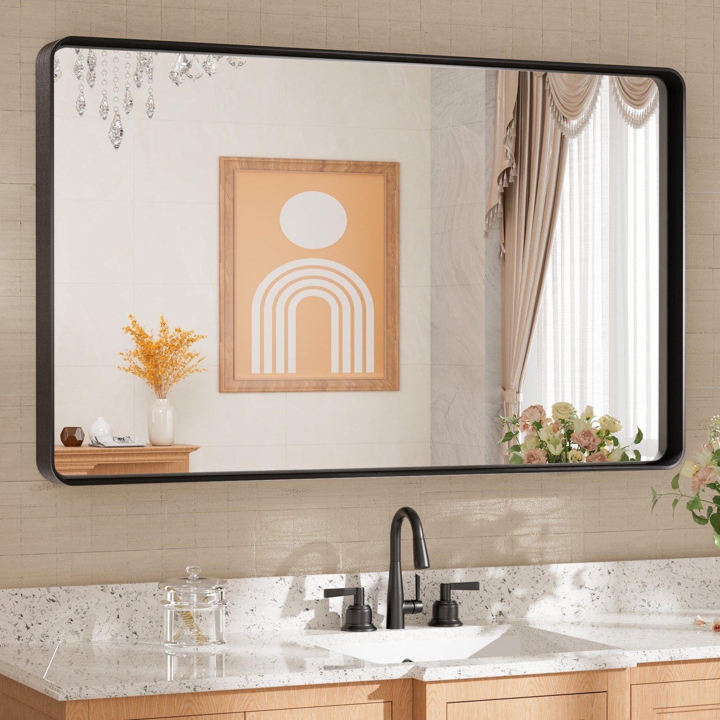 TETOTE Moderner Badezimmer-Kosmetikspiegel mit Metallrahmen zur Wandmontage