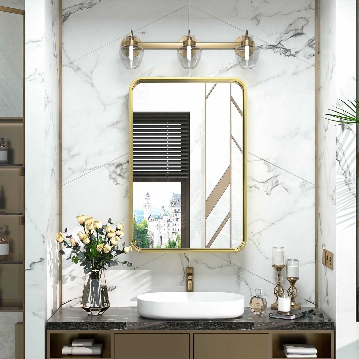 TETOTE Moderner Badezimmer-Kosmetikspiegel mit Metallrahmen zur Wandmontage