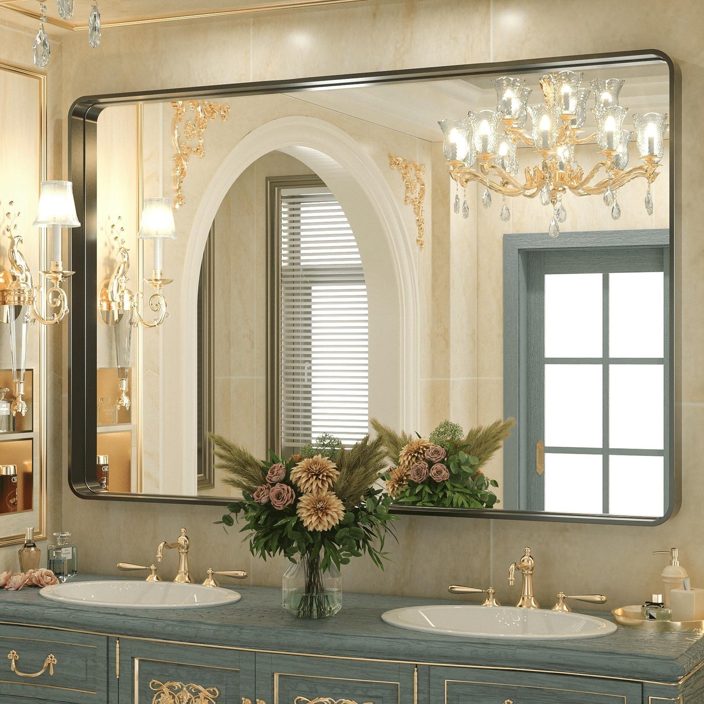 TETOTE Moderner Badezimmer-Kosmetikspiegel mit Metallrahmen zur Wandmontage
