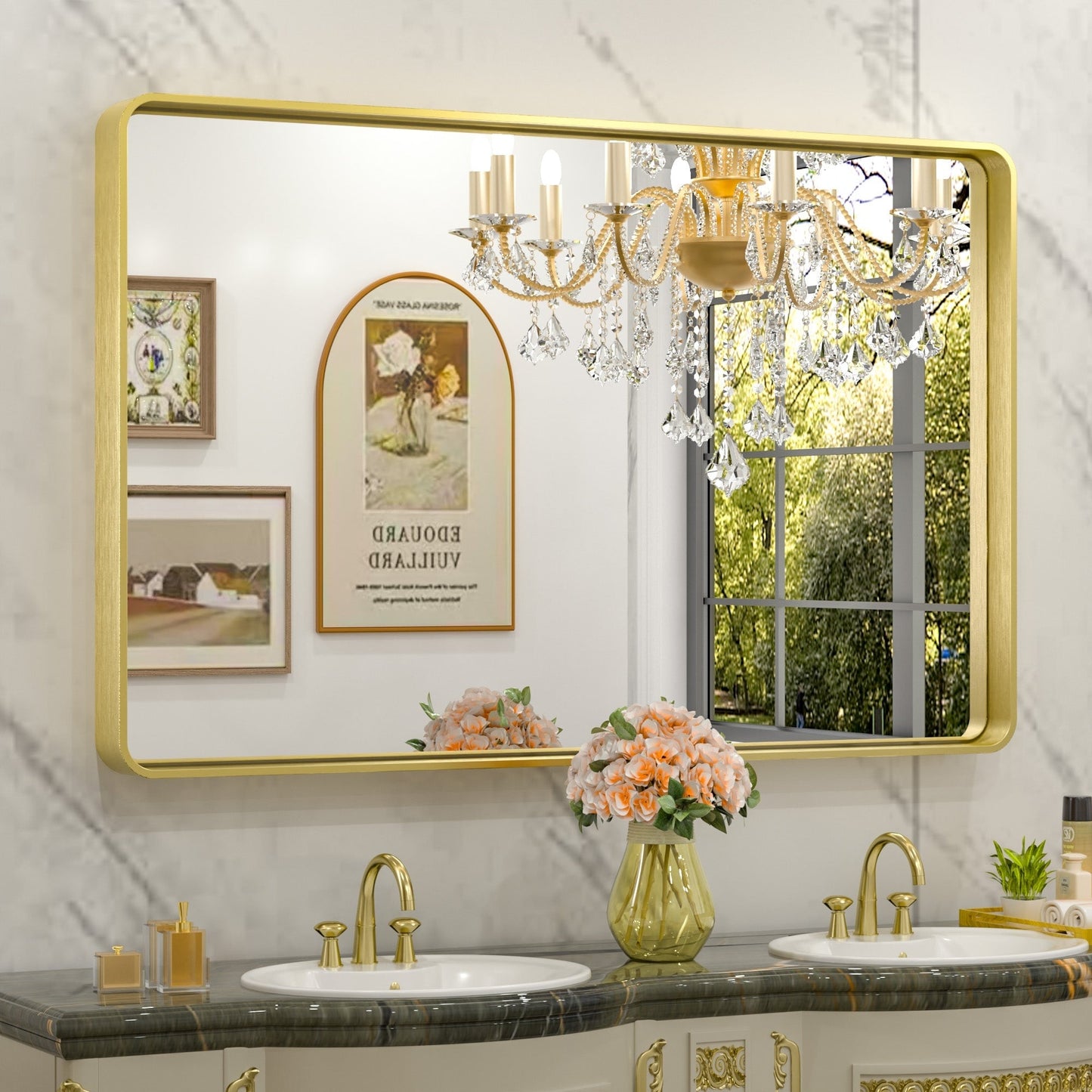 TETOTE Moderner Badezimmer-Kosmetikspiegel mit Metallrahmen zur Wandmontage