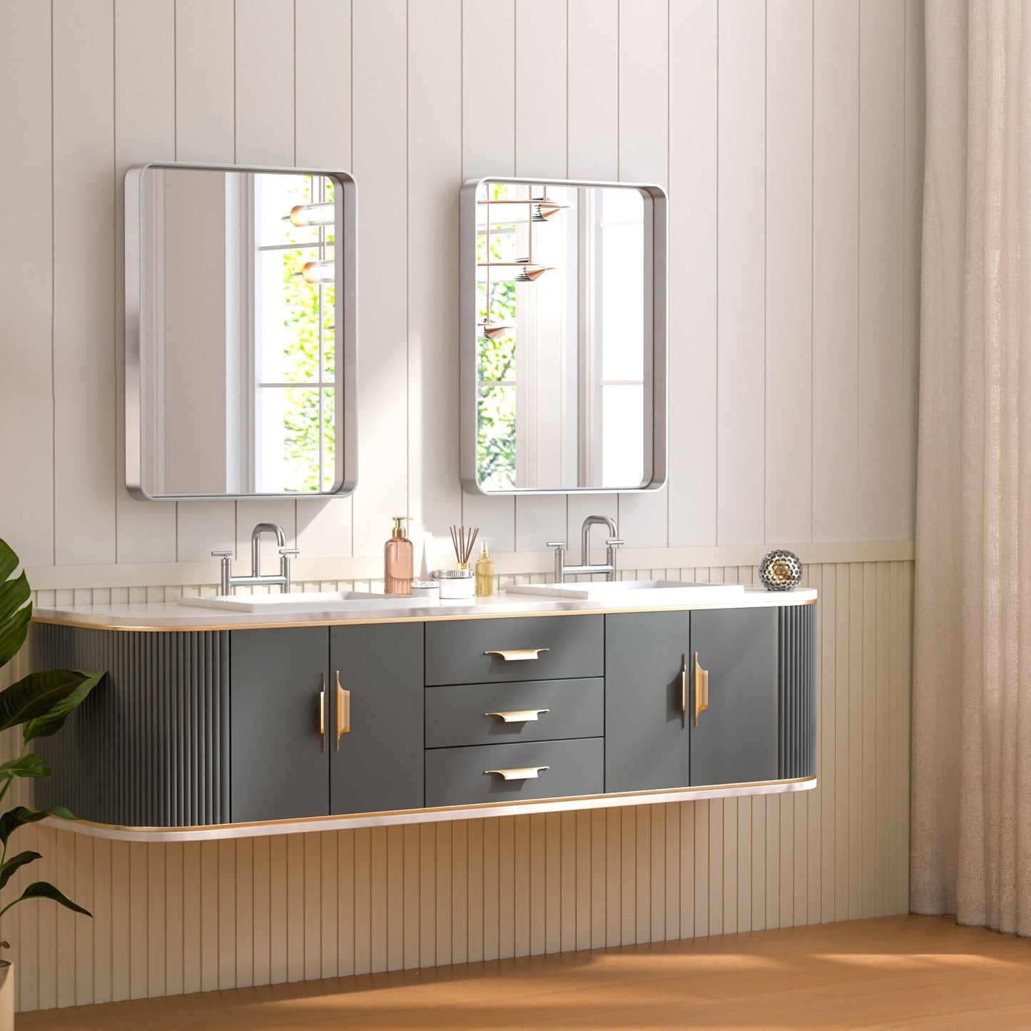 TETOTE Moderner Badezimmer-Kosmetikspiegel mit Metallrahmen zur Wandmontage