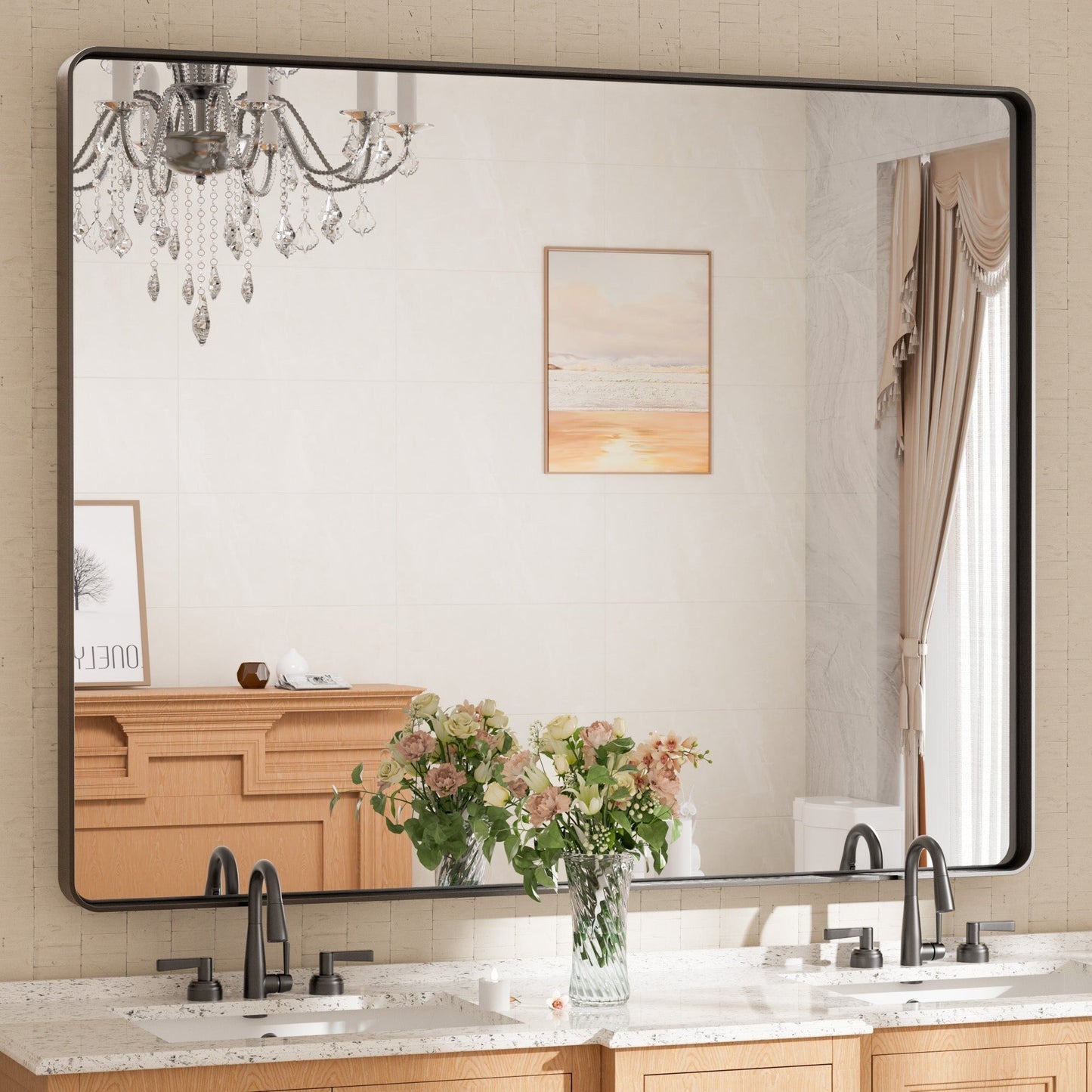 TETOTE Moderner Badezimmer-Kosmetikspiegel mit Metallrahmen zur Wandmontage