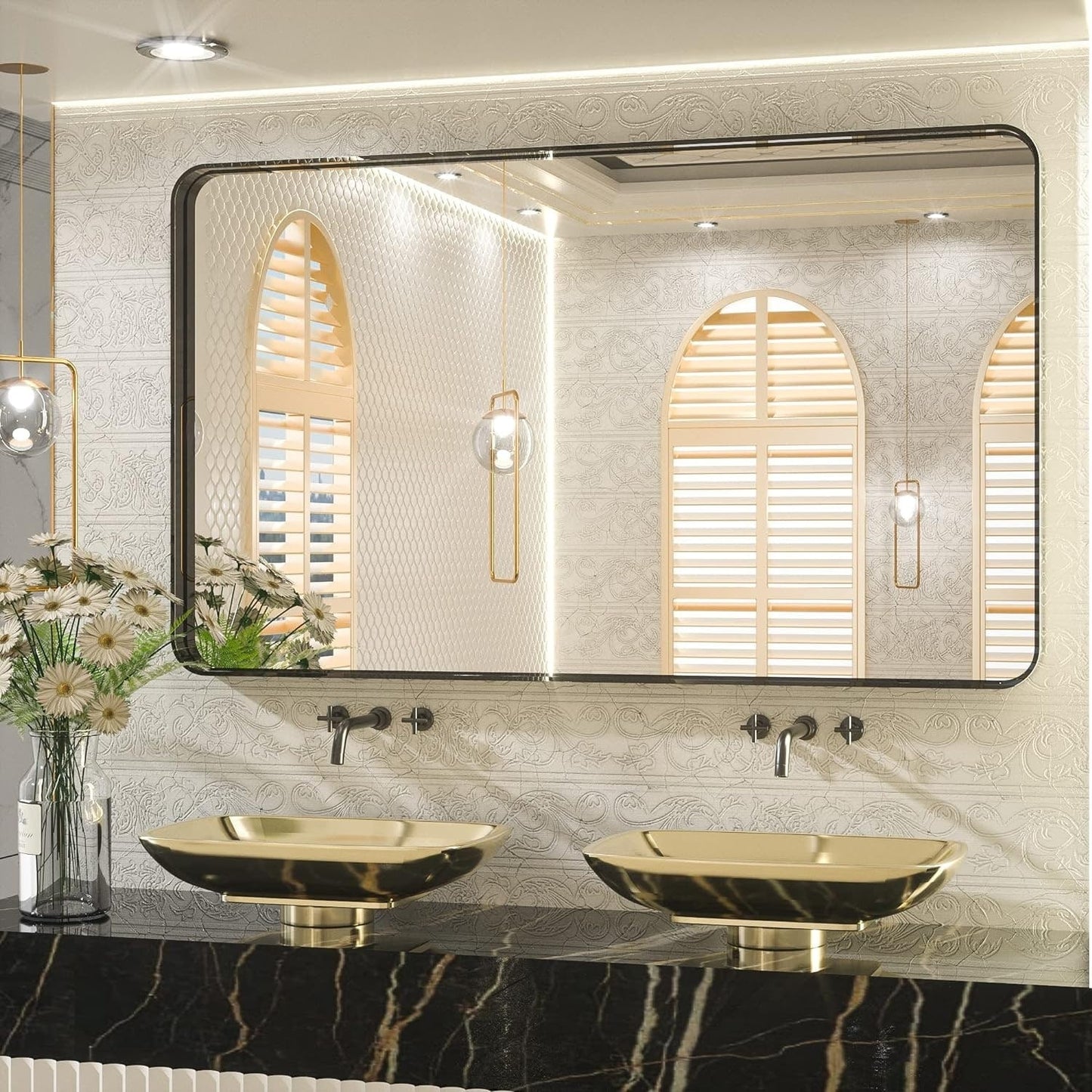 TETOTE Moderner Badezimmer-Kosmetikspiegel mit Metallrahmen zur Wandmontage