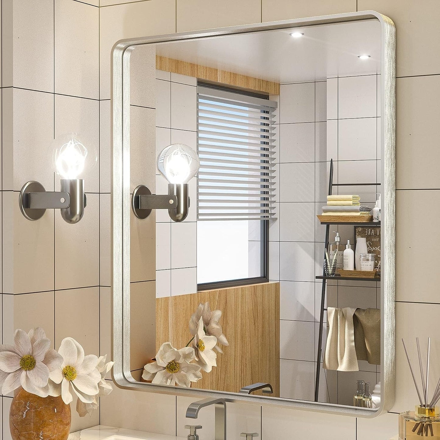 TETOTE Moderner Badezimmer-Kosmetikspiegel mit Metallrahmen zur Wandmontage