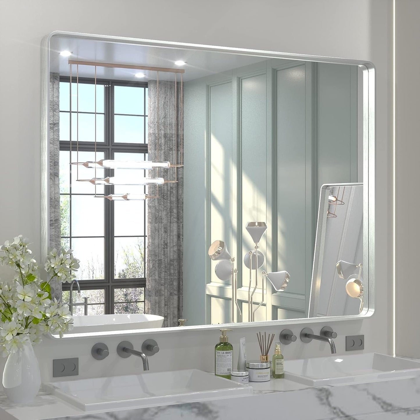 TETOTE Moderner Badezimmer-Kosmetikspiegel mit Metallrahmen zur Wandmontage