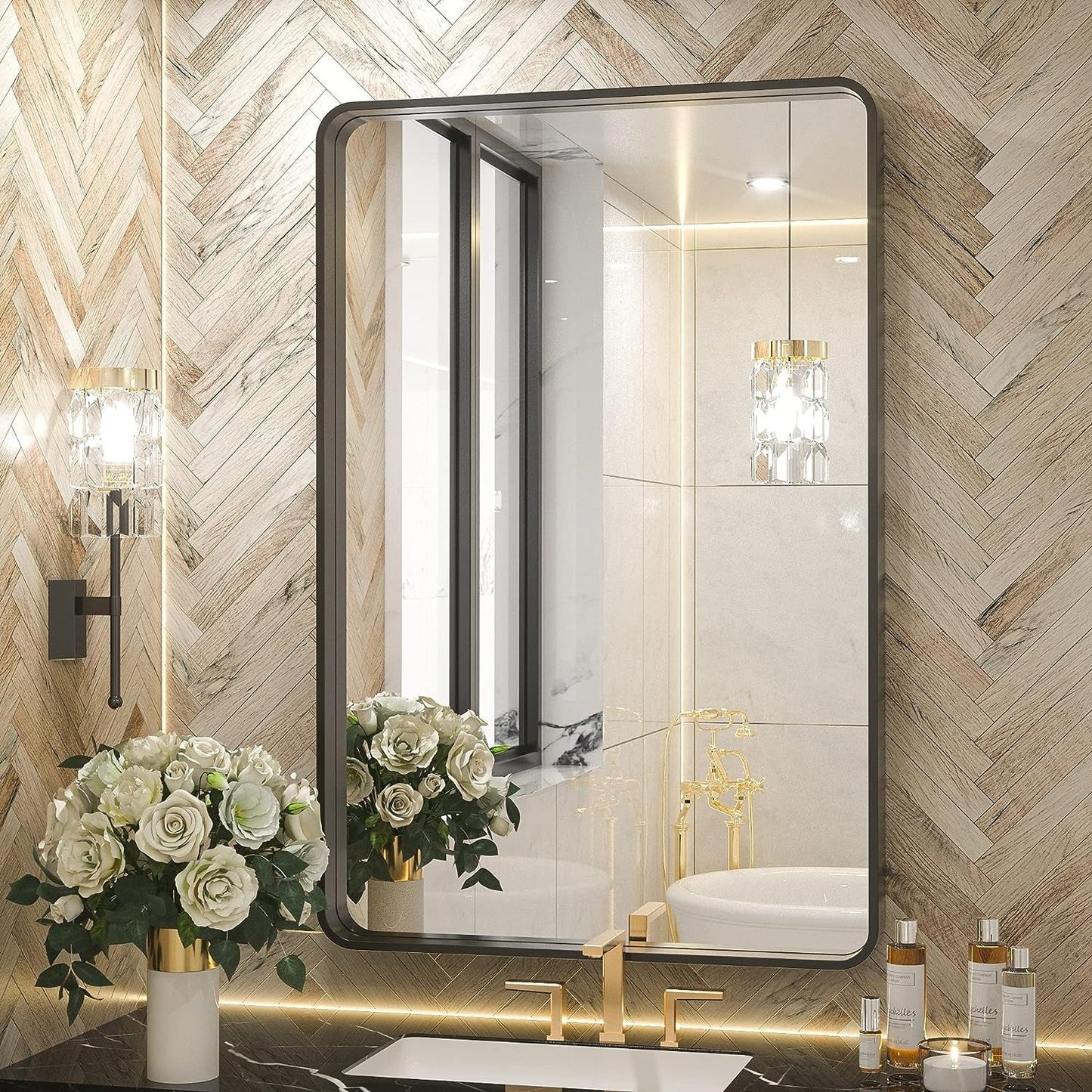 TETOTE Moderner Badezimmer-Kosmetikspiegel mit Metallrahmen zur Wandmontage