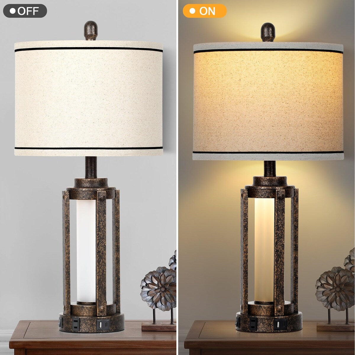 Tischlampen Metall Schwarz Gold Matt Glas Römisches Zylinder Nachtlicht 2in1 (2er Set) - 12'' x 12'' x 25'' (L x B x H)