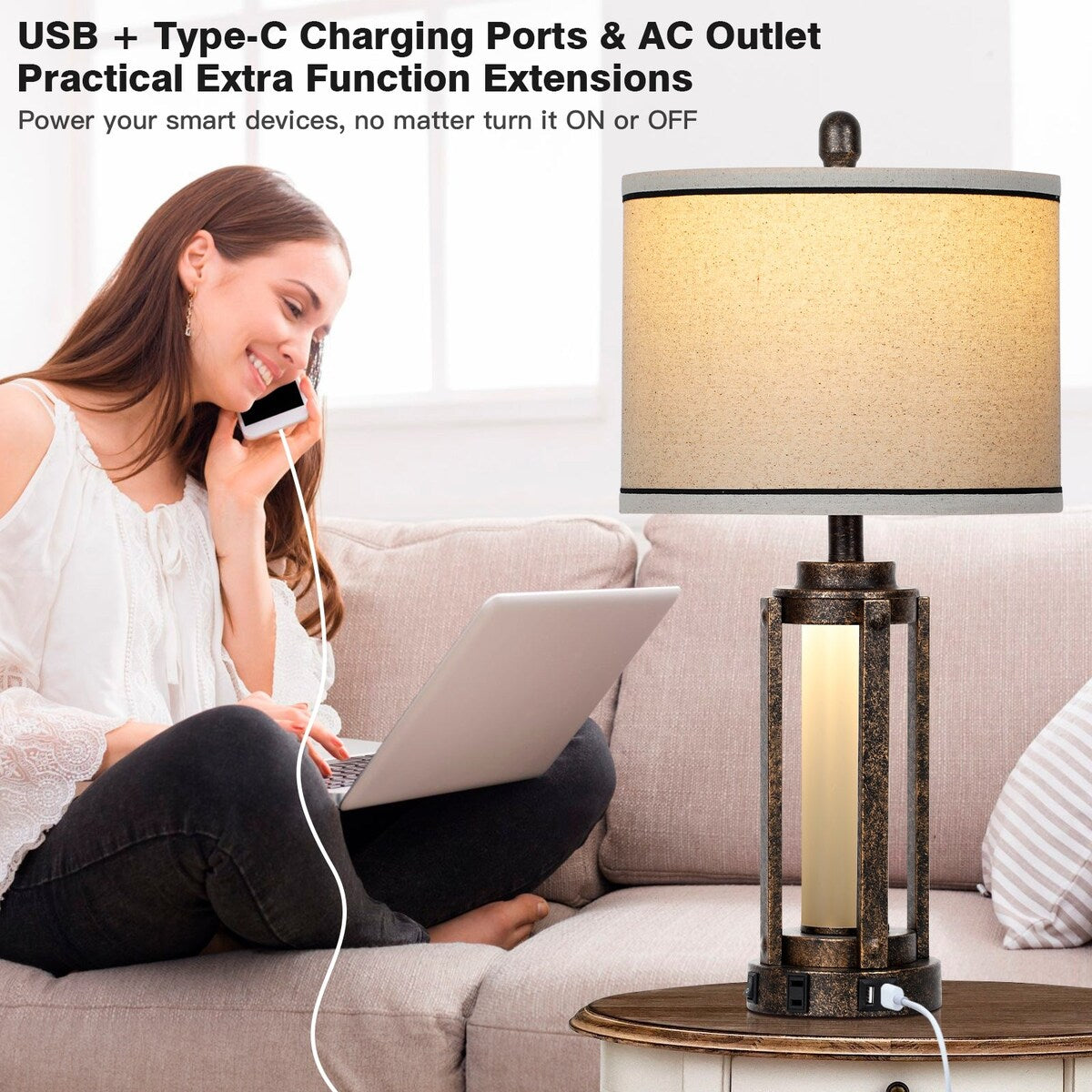 Tischlampen Metall Schwarz Gold Matt Glas Römisches Zylinder Nachtlicht 2in1 (2er Set) - 12'' x 12'' x 25'' (L x B x H)