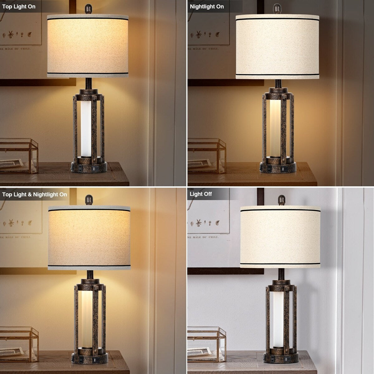 Tischlampen Metall Schwarz Gold Matt Glas Römisches Zylinder Nachtlicht 2in1 (2er Set) - 12'' x 12'' x 25'' (L x B x H)