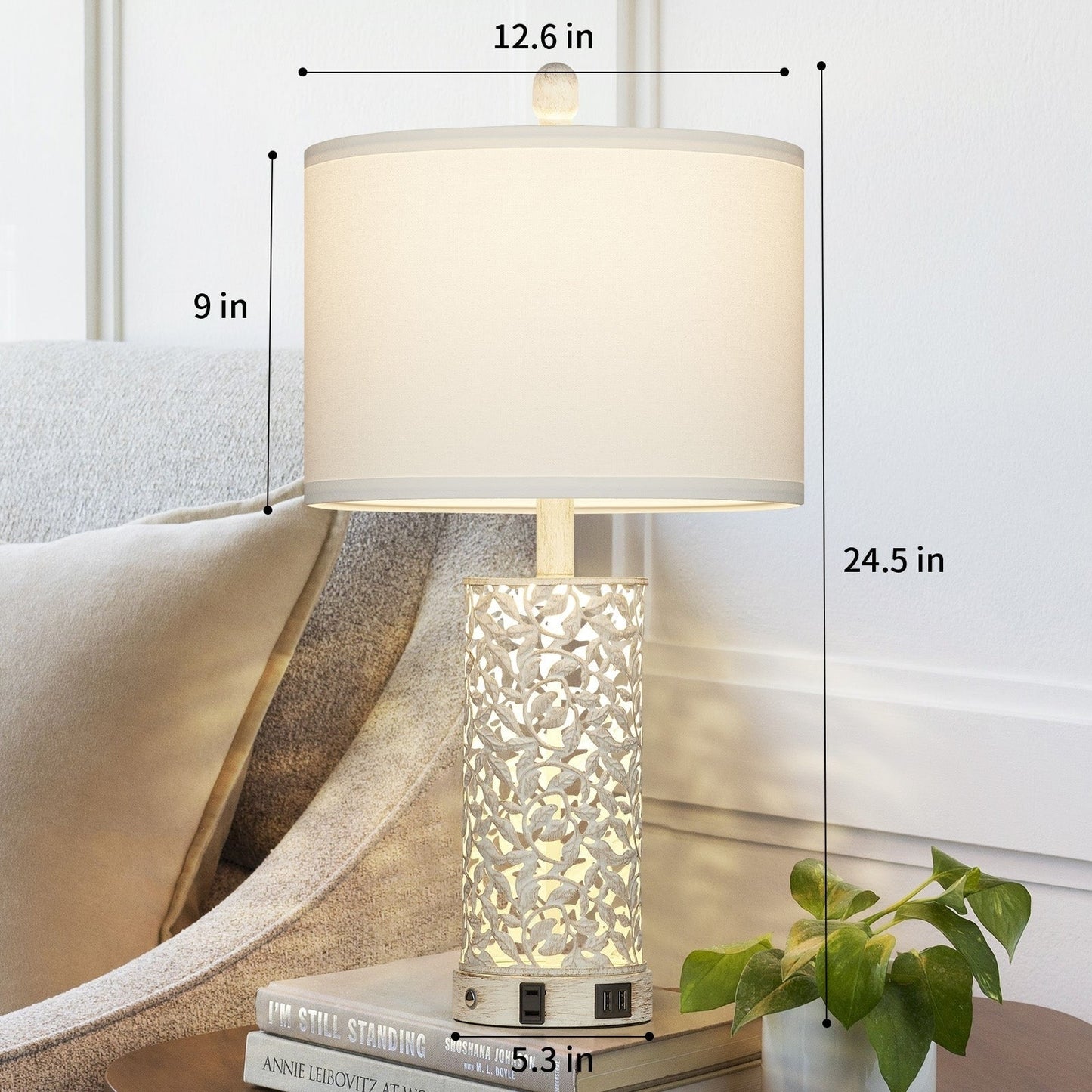 Tischlampen Nachtlicht 2in1 Weiß mit goldenem Metall USB-Anschlüsse AC-Steckdose Touch-Schalter (2er-Set)