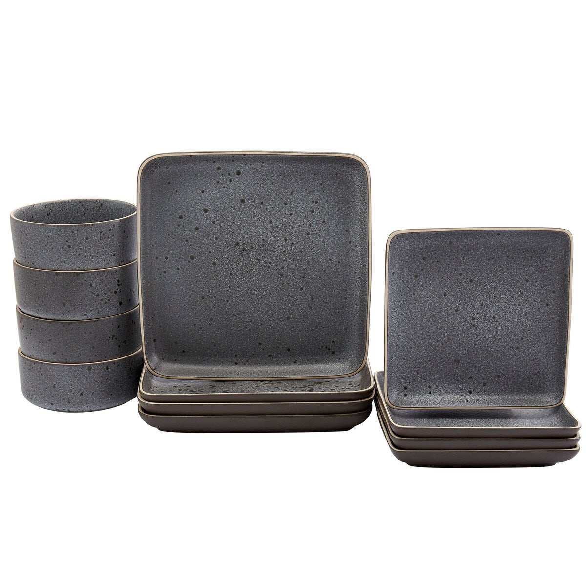 Tabletops Gallery 12-teiliges quadratisches Geschirrset „Madison Grey“
