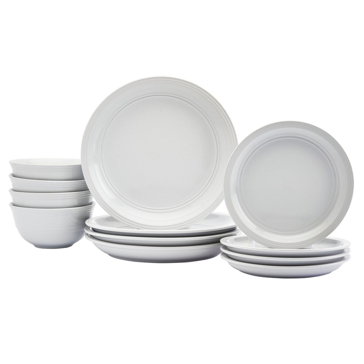 Tabletops Gallery Farmhouse 12-teiliges, rundes Tafelservice aus weißem Steingut – Service für 4 Personen
