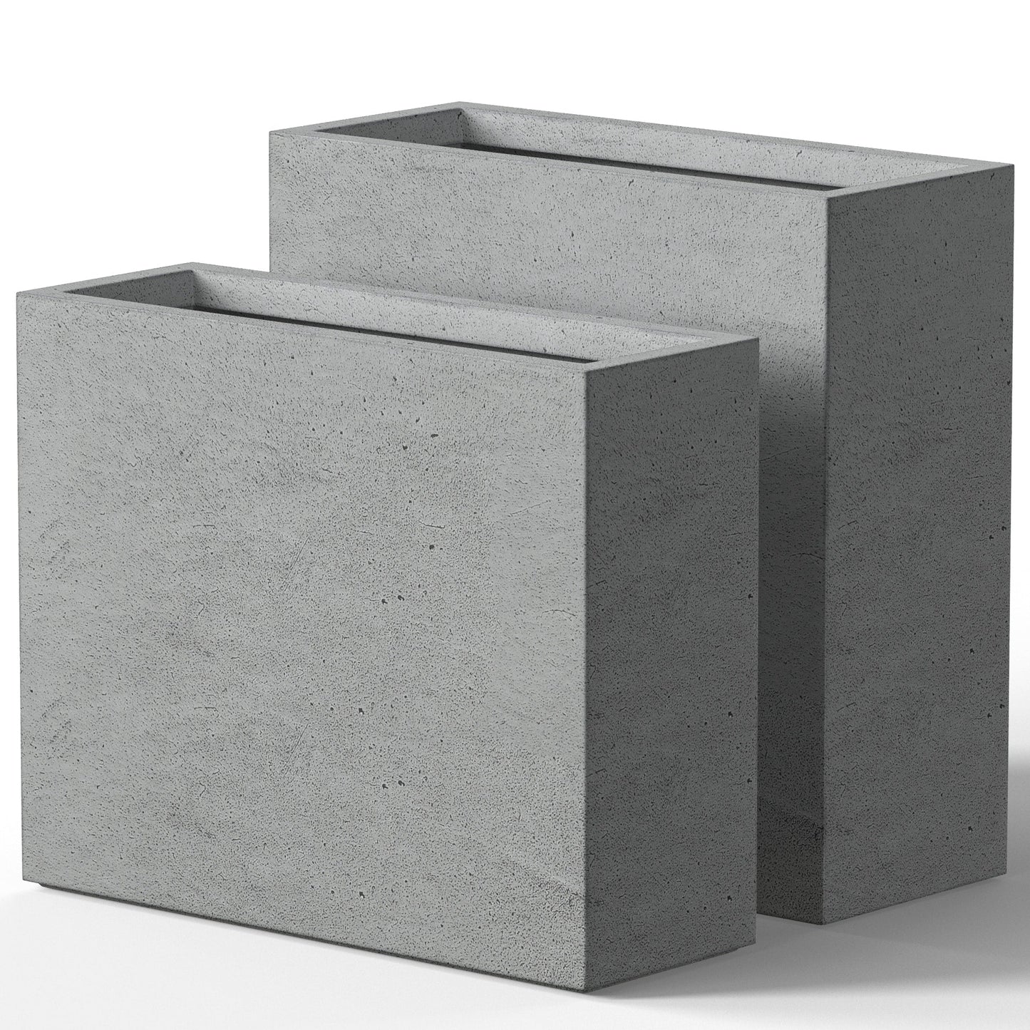 Hohe rechteckige Pflanzkästen aus Beton / Große Blumenkübel für drinnen und draußen
