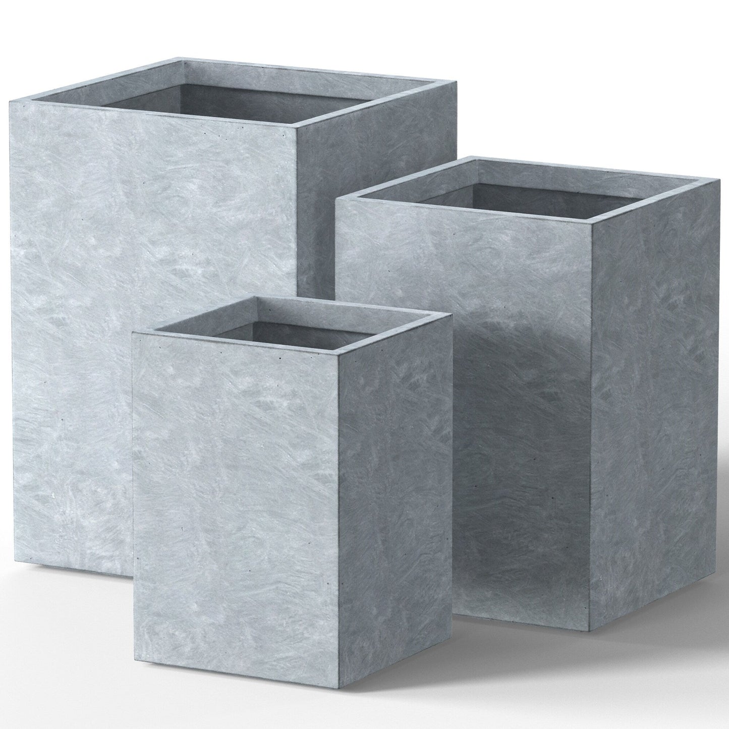 Hohe rechteckige Pflanzkästen aus Beton / Große Blumenkübel für drinnen und draußen