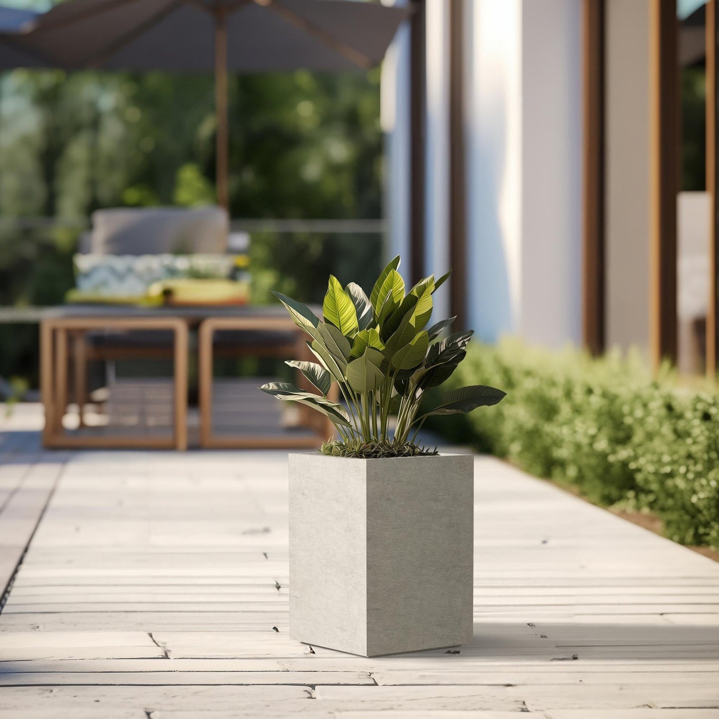 Hohe rechteckige Pflanzkästen aus Beton / Große Blumenkübel für drinnen und draußen