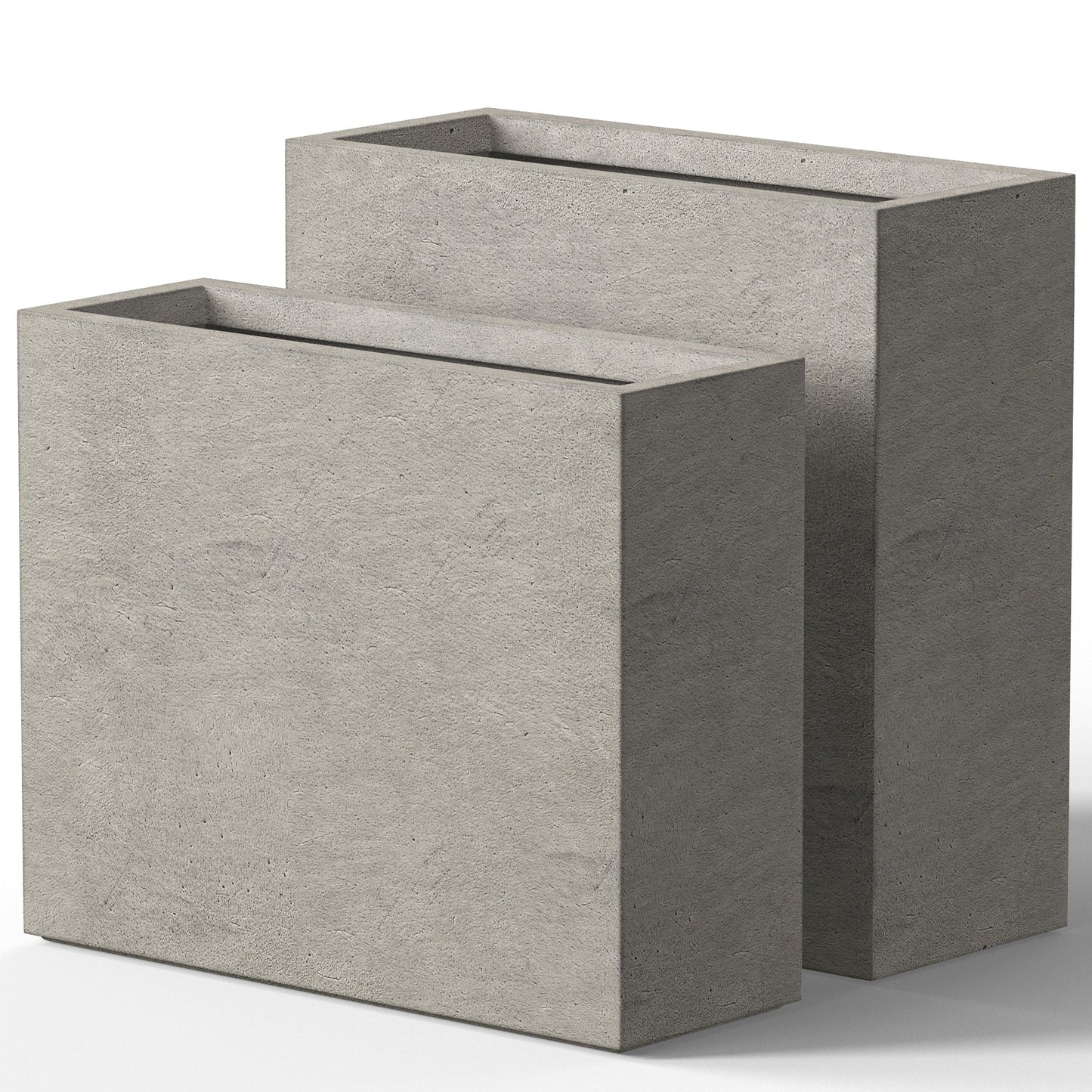 Hohe rechteckige Pflanzkästen aus Beton / Große Blumenkübel für drinnen und draußen
