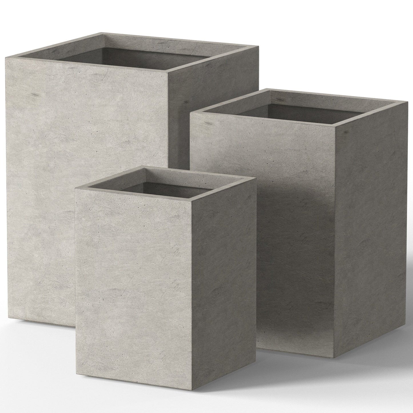 Hohe rechteckige Pflanzkästen aus Beton / Große Blumenkübel für drinnen und draußen