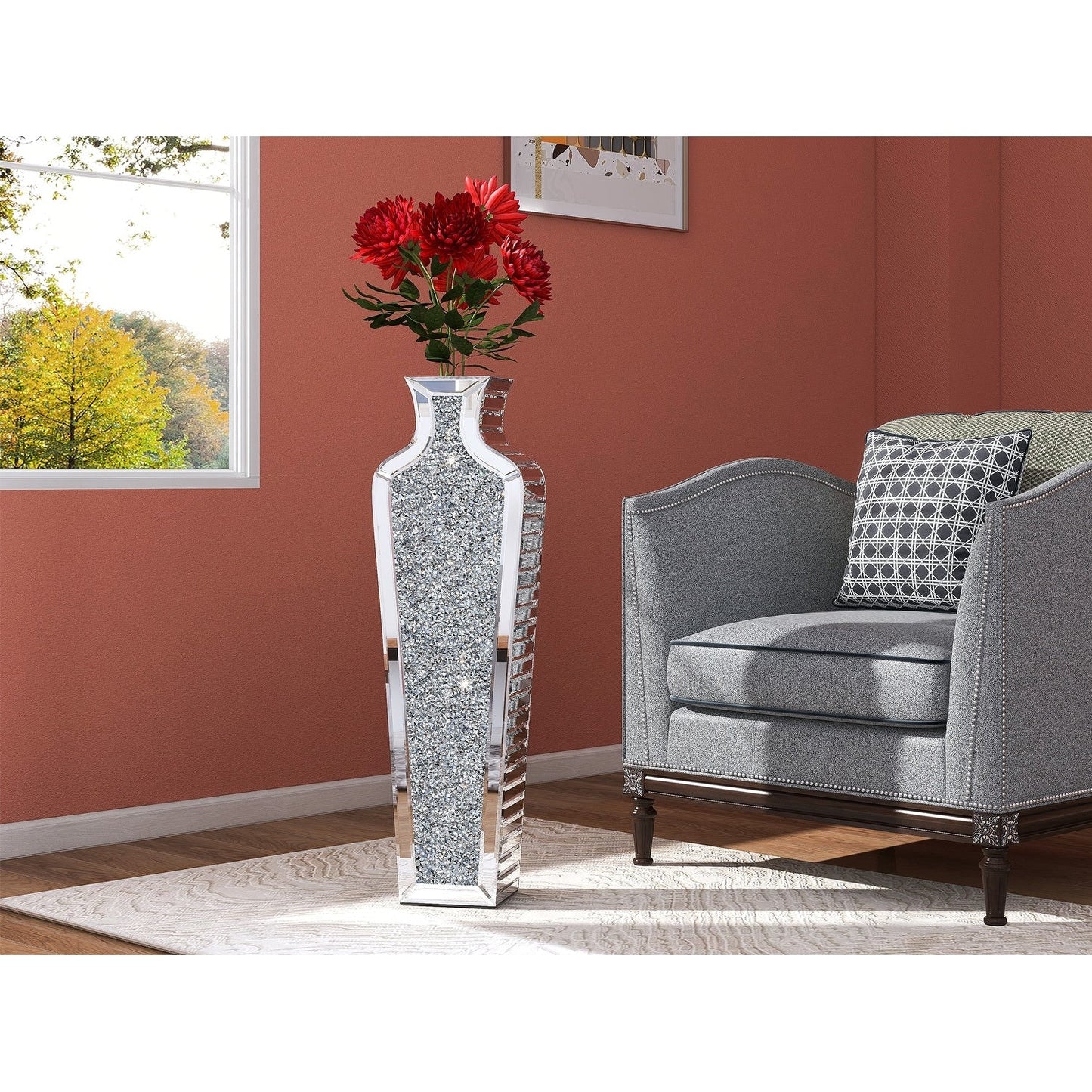 Hohe Bodenvase aus zerkleinerten Diamanten