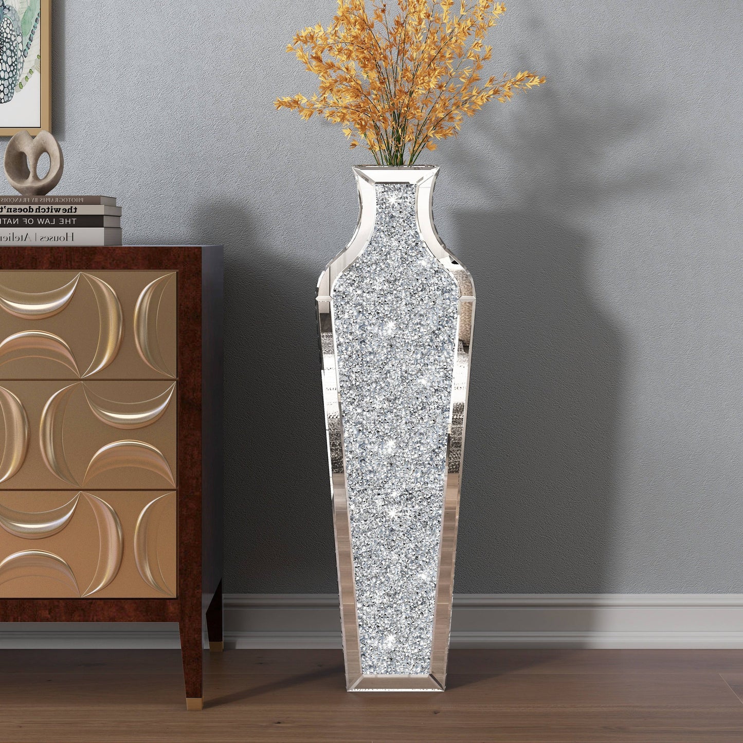 Hohe Bodenvase aus zerkleinerten Diamanten