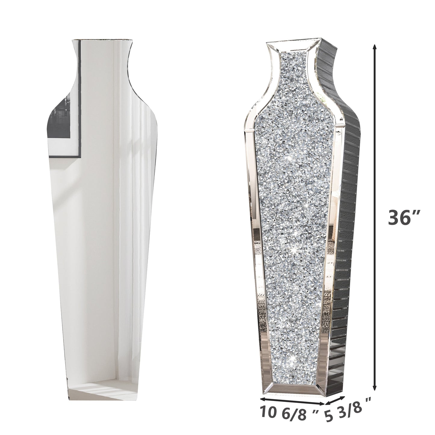 Hohe Bodenvase aus zerkleinerten Diamanten