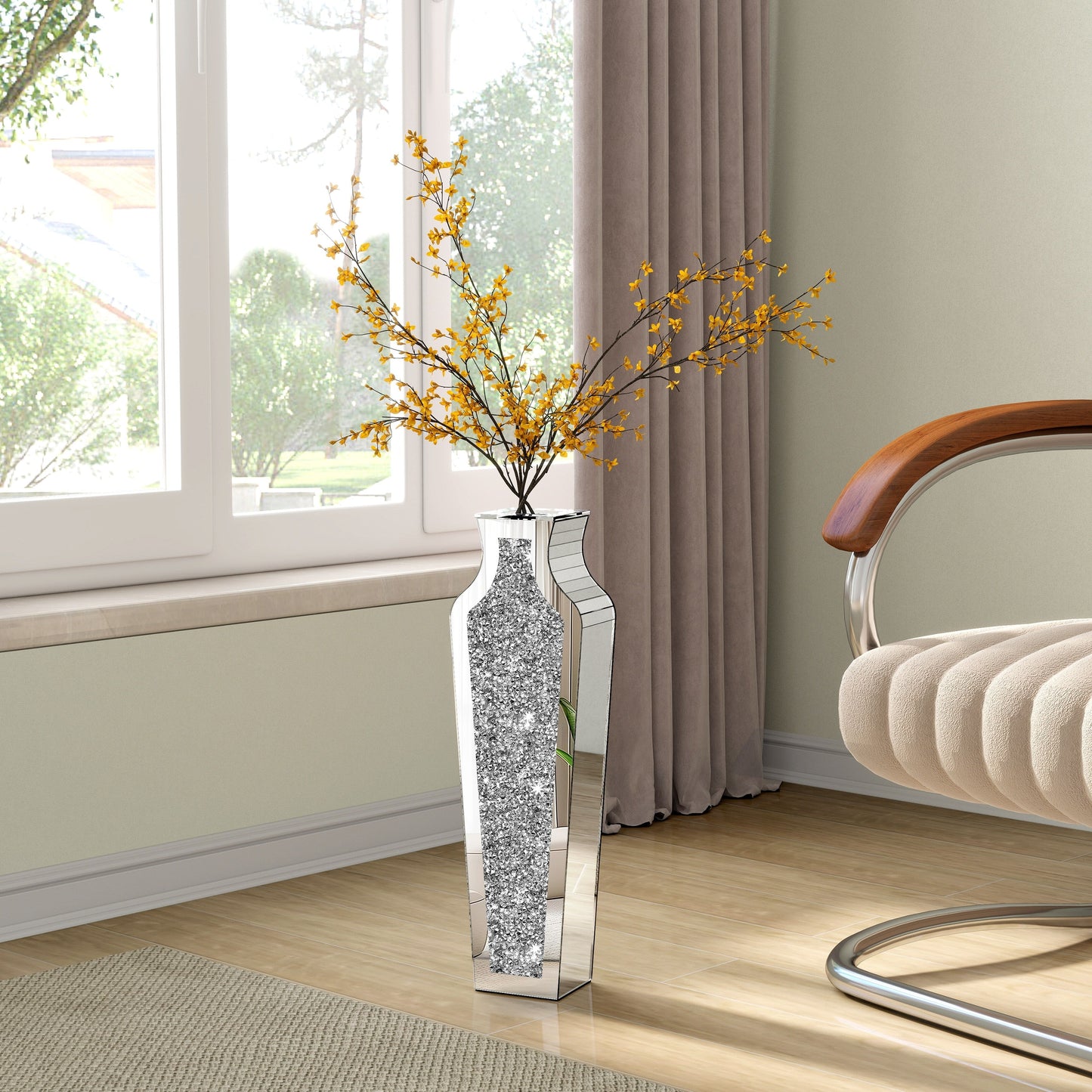 Hohe Bodenvase aus zerkleinerten Diamanten
