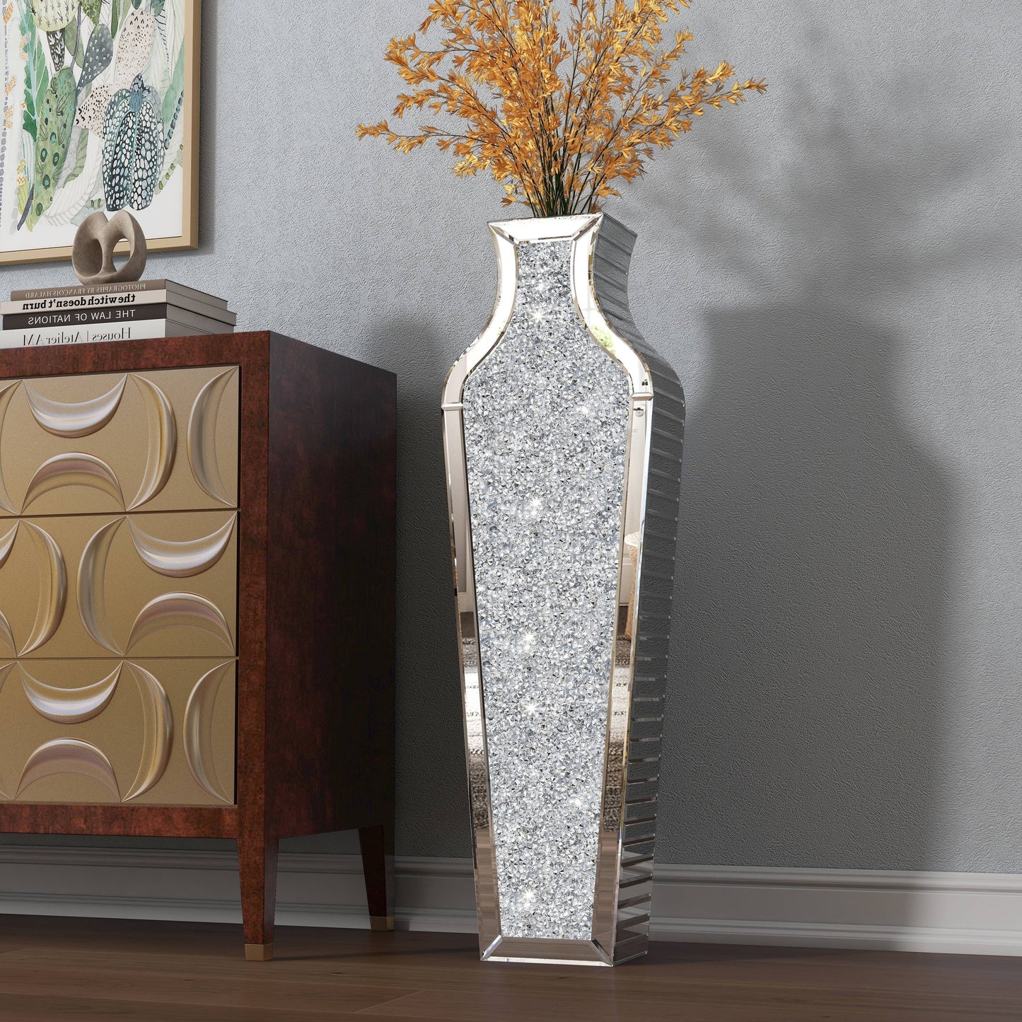 Hohe Bodenvase aus zerkleinerten Diamanten