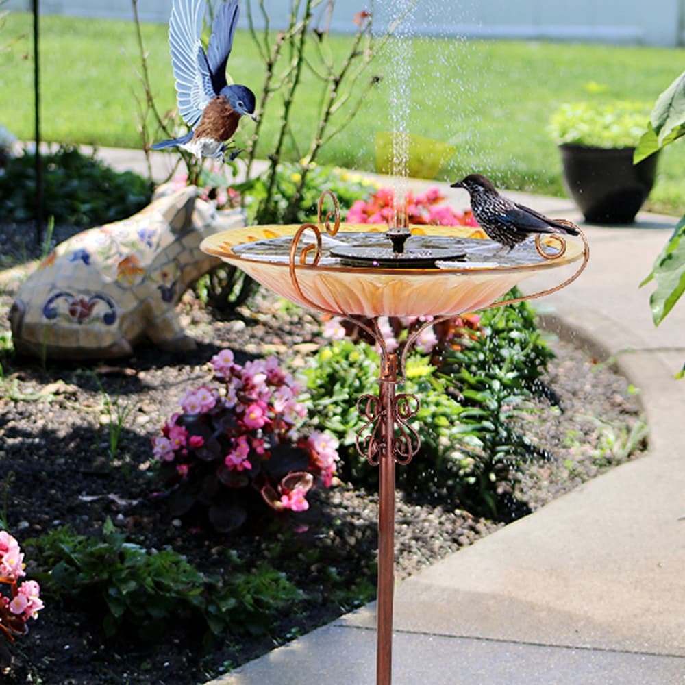 Hohes Vogelbad aus Glas, Vogelfutterspender mit Metallpfahl, für Garten, Hof, Außenbereich