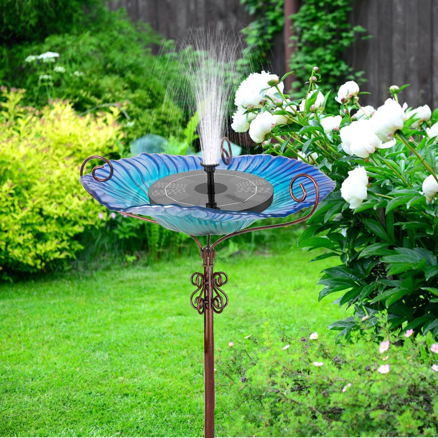 Hohes Vogelbad aus Glas, Vogelfutterspender mit Metallpfahl, für Garten, Hof, Außenbereich