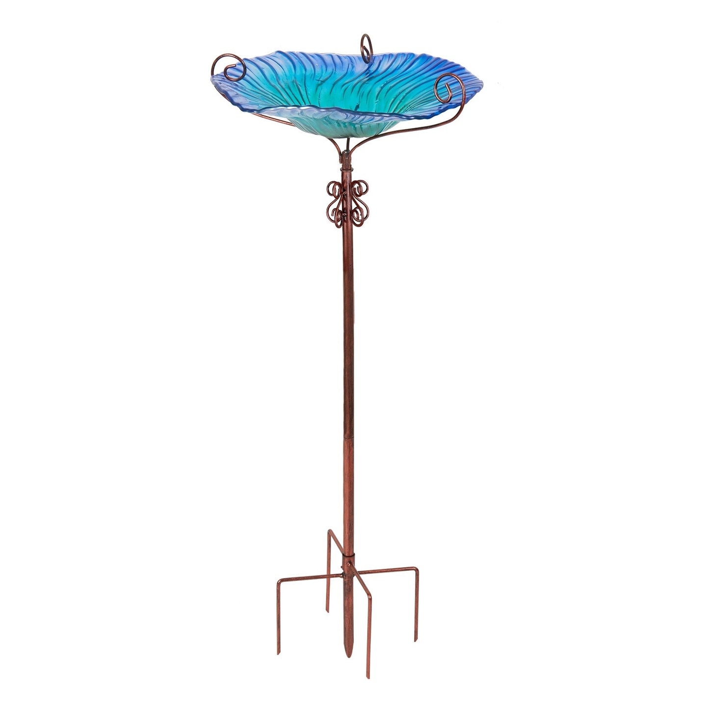 Hohes Vogelbad aus Glas, Vogelfutterspender mit Metallpfahl, für Garten, Hof, Außenbereich