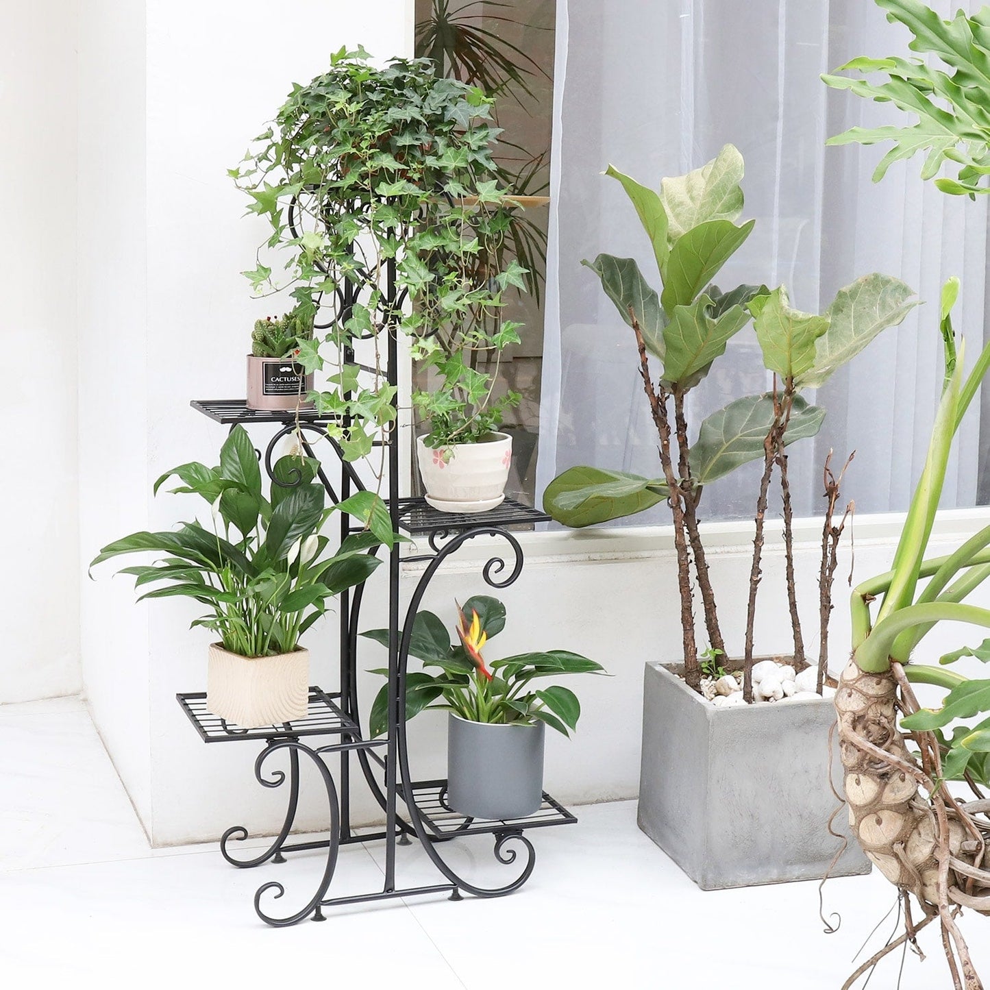 Hoher Pflanzenständer, 5-stufiges Pflanzenregal aus Eisen, Garten-Display-Rack für drinnen und draußen