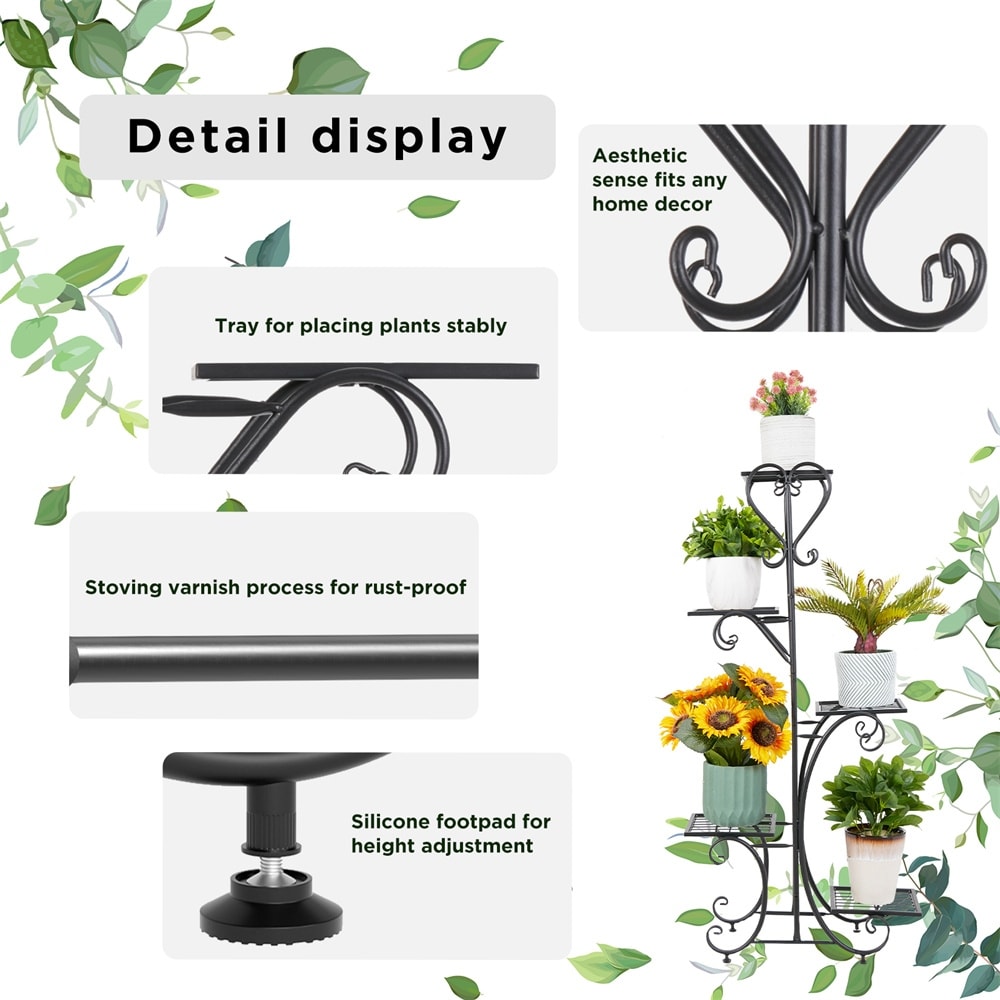 Hoher Pflanzenständer, 5-stufiges Pflanzenregal aus Eisen, Garten-Display-Rack für drinnen und draußen