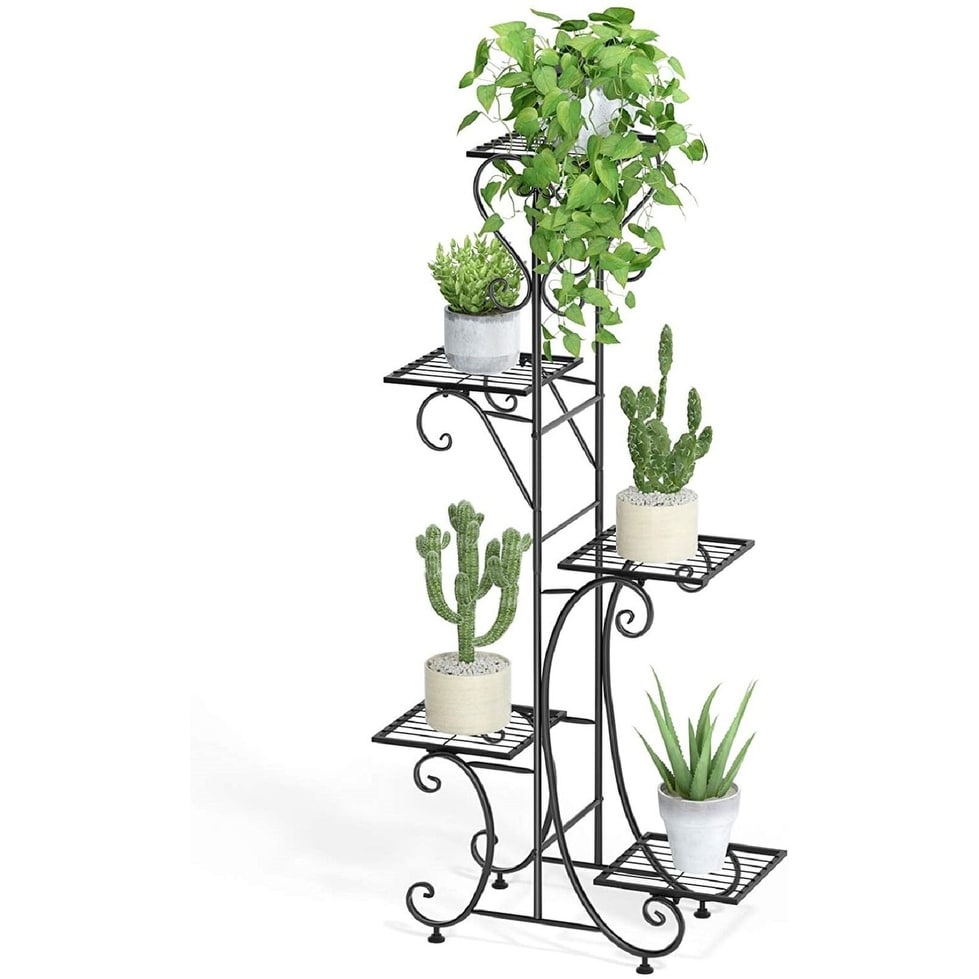 Hoher Pflanzenständer, 5-stufiges Pflanzenregal aus Eisen, Garten-Display-Rack für drinnen und draußen