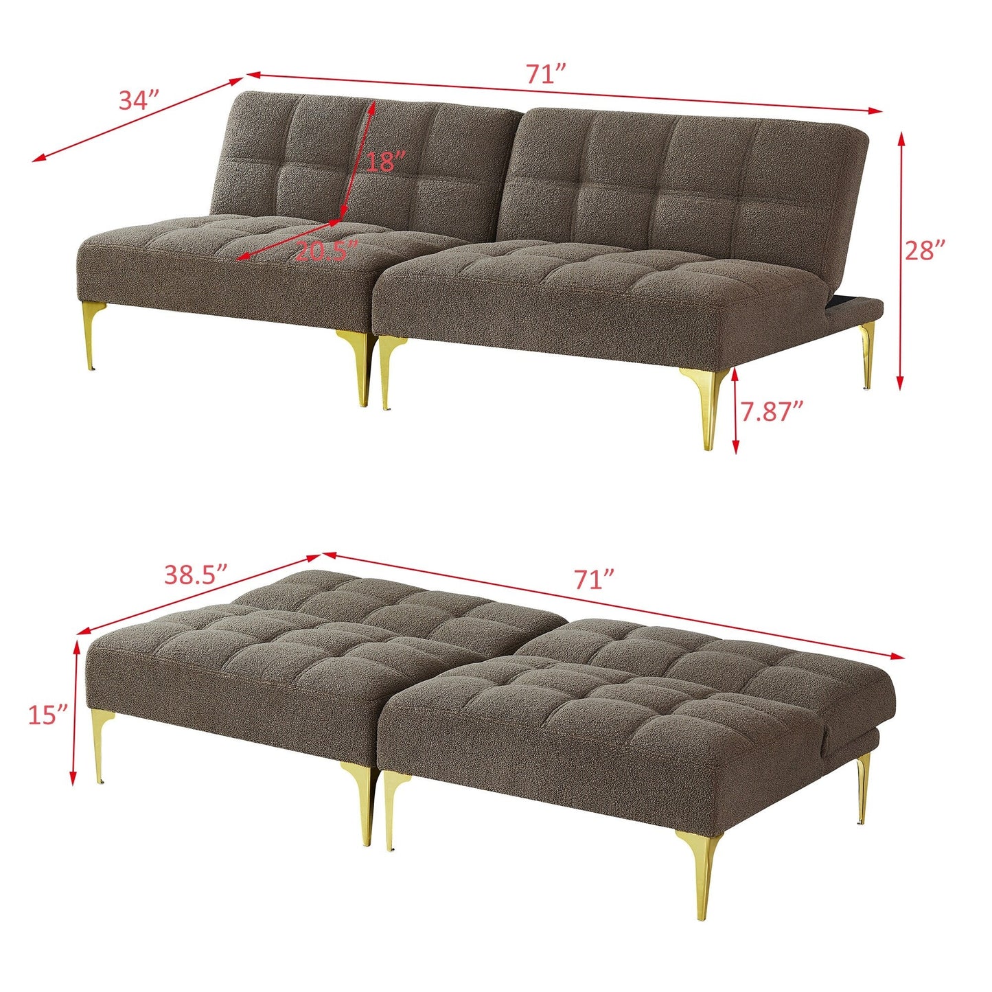 Taupe 80.31 Chenille Loveseat Modular Sofa Bed with Solid Wood Frame for Living Room